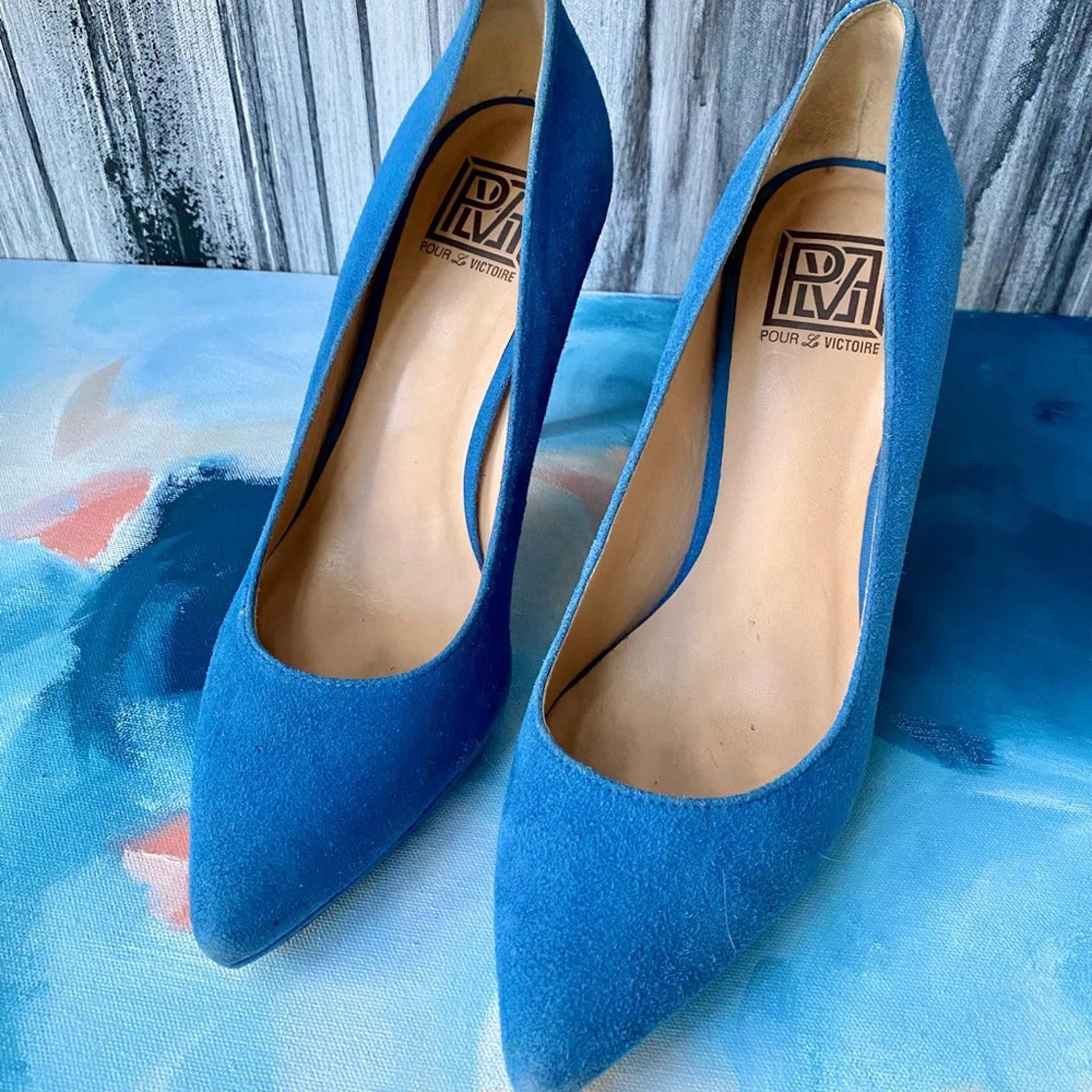 Other Pour La Victoire Blue Suede Heels Pointed Toe 9.5 Size US 9.5 / IT 39.5 - 2 Thumbnail