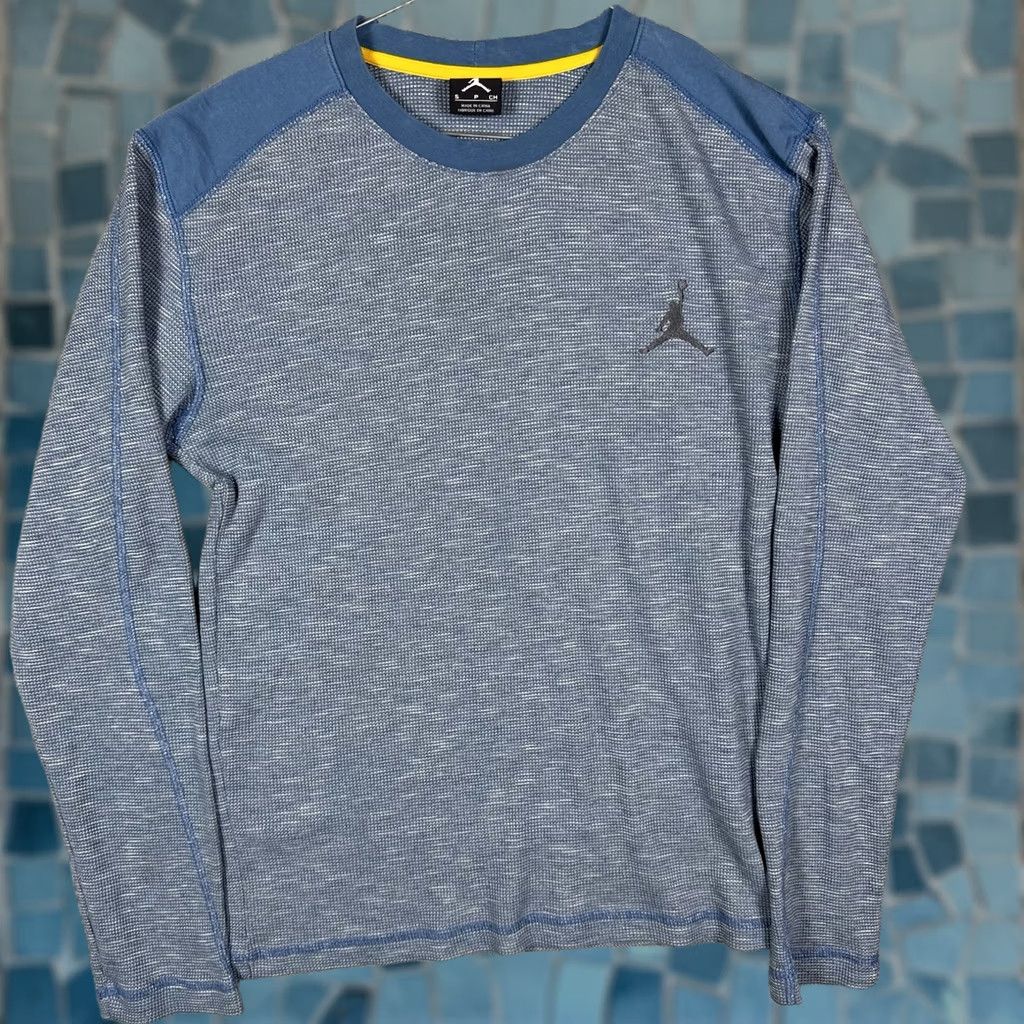 Jordan Brand Jordan Shirt Mens S Waffle Thermal Crewneck Pullover Base Layer Knit Long Sleeve Blue 90s Sports Minimalist Logo Cotton Blend Knit Regular Mens Shirt Size US S / EU 44-46 / 1 - 1 Thumbnail