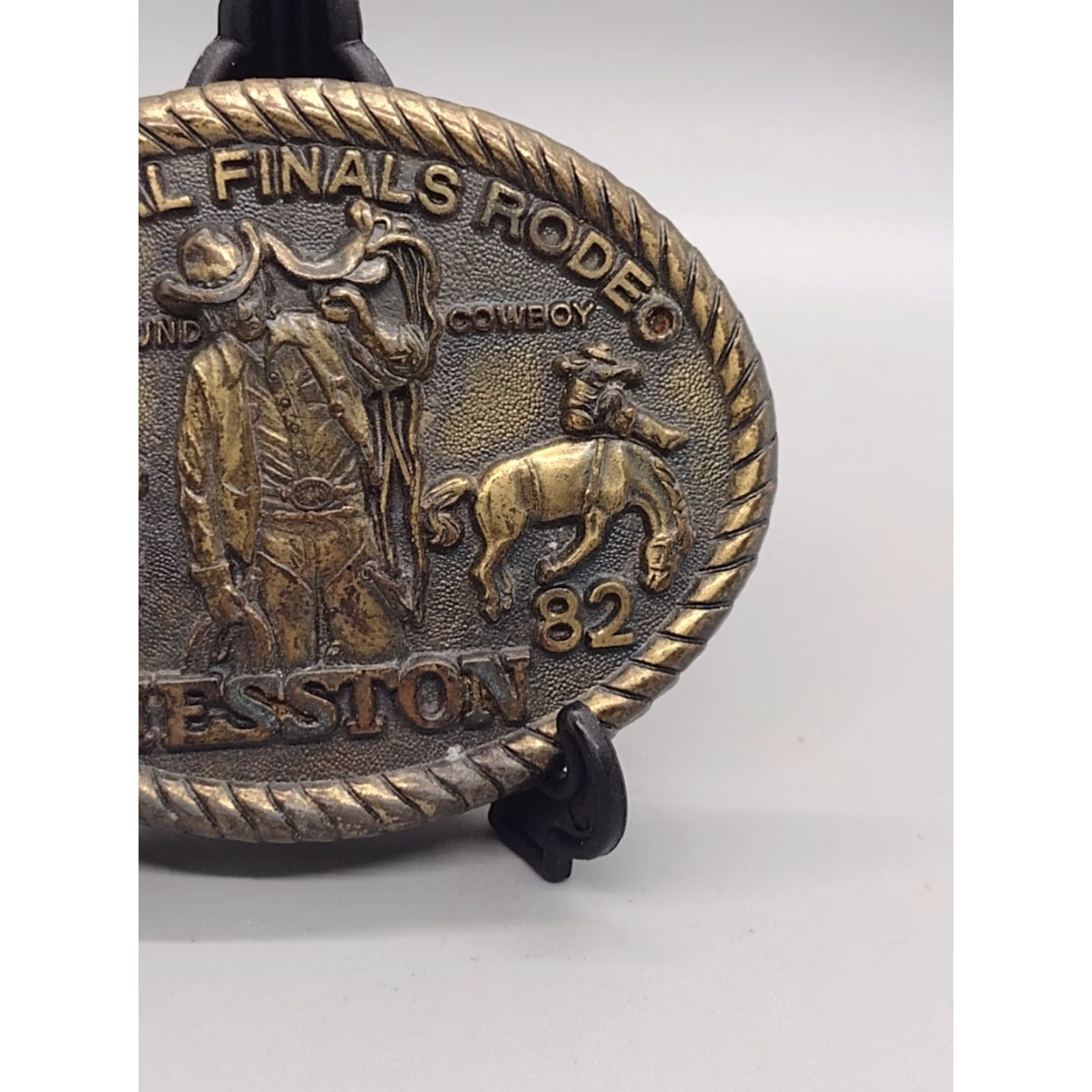 Vintage VINTAGE Hesston National Finals Rodeo Belt Buckle 1982 NFR Cowboy Western 1.75 in Men Adult Brass Size ONE SIZE - 3 Thumbnail
