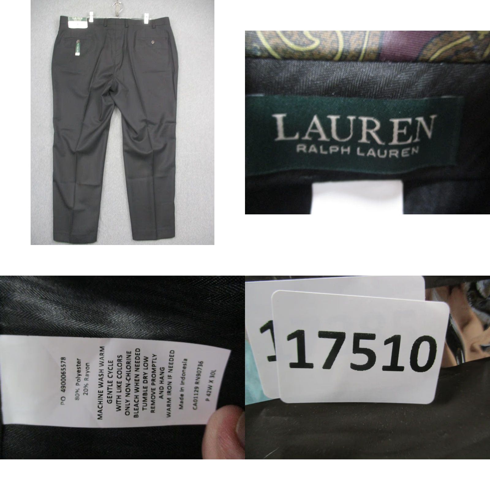 Ralph Lauren Lauren Ralph Lauren Pants Mens 42x30 Black Flat Front Dress Machine Washable Size US 42 / EU 58 - 8 Thumbnail