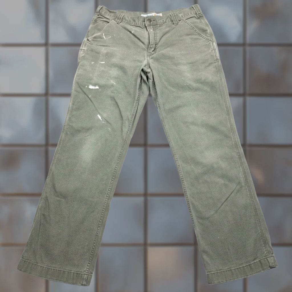 Carhartt Pants Workwear Relaxed Fit Rugged Flex 34x30 Moss Green Canvas Mens