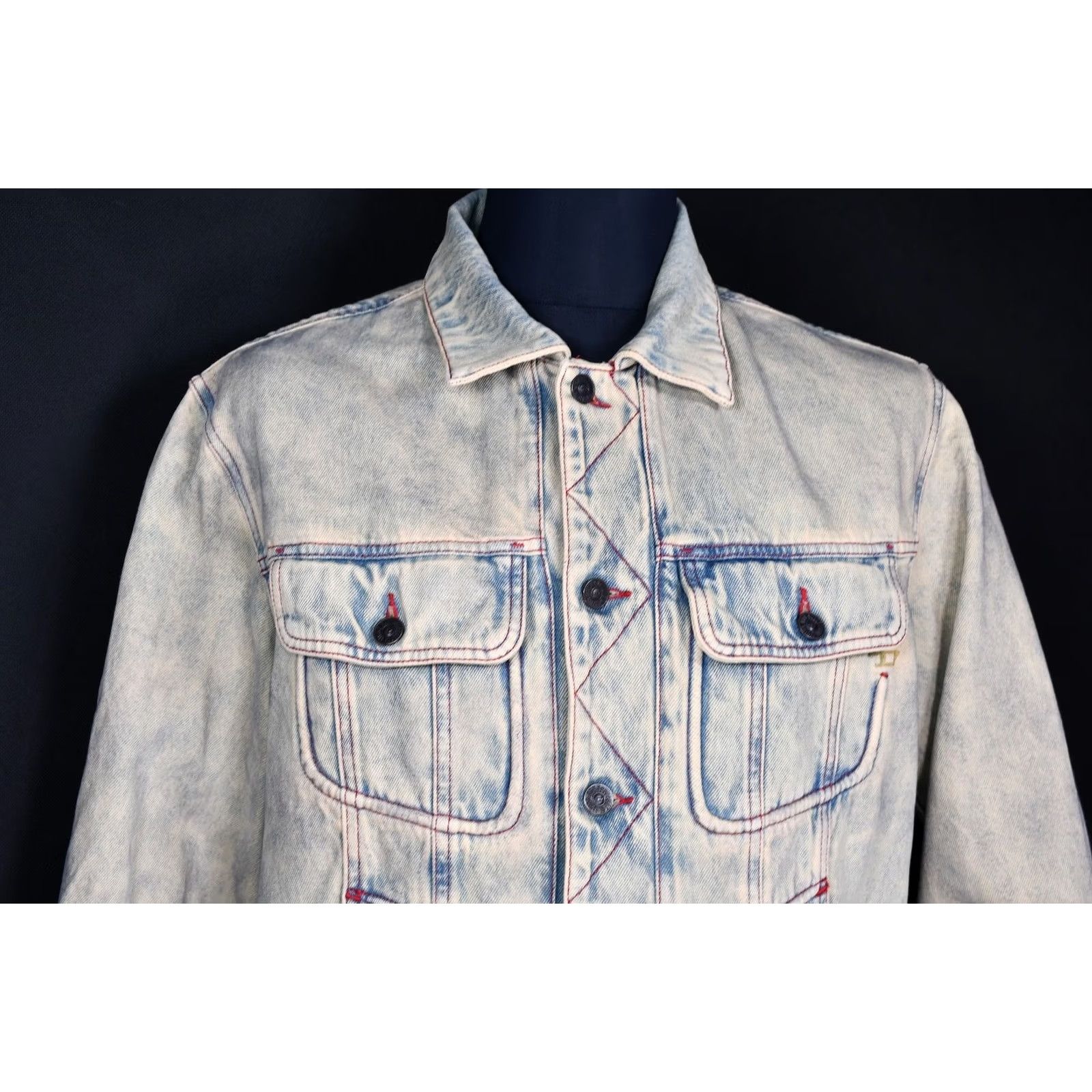Diesel DIESEL C-L-D-Riley Marbled Trucker Denim Jacket Men's L Casual Cotton Denim Jacket Blue 100% Cotton Regular Size L Mens Size US L / EU 52-54 / 3 - 5 Thumbnail