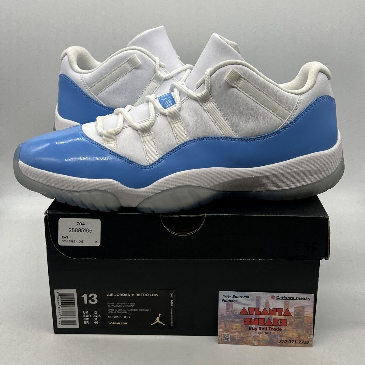 image of Air Jordan 11 Low Unc Shoes in White, Men's (Size 13)