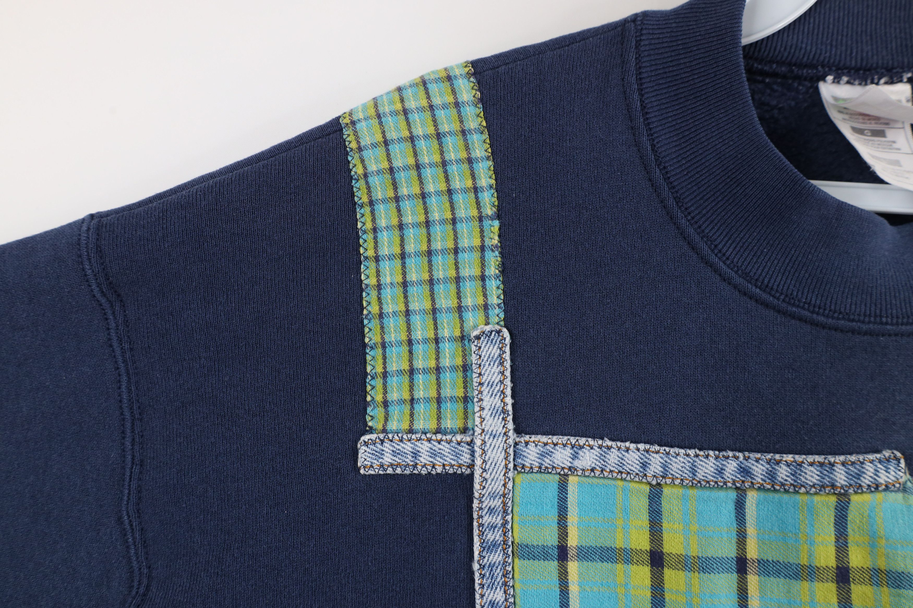 Vintage Vintage 90s Streetwear Patchwork Jean Pocket Sweatshirt Size L / US 10 / IT 46 - 4 Thumbnail