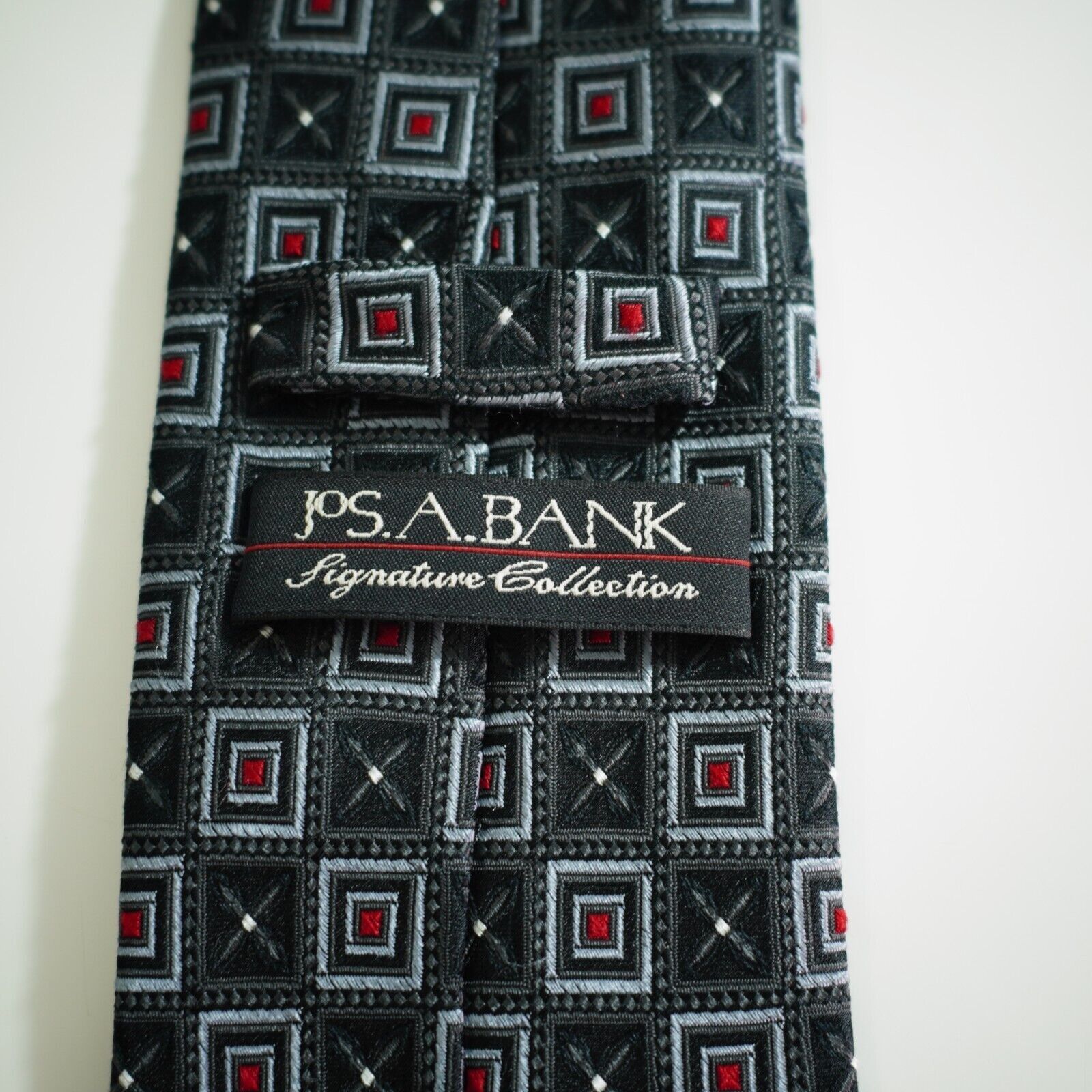 Jos. A. Bank Jos A Bank Signature Gray Red Geometric Woven Silk Tie Size ONE SIZE - 3 Thumbnail