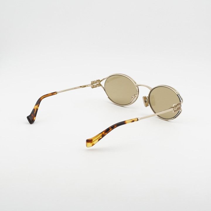 Miu Miu Miu Miu MU52YS ZVN10R Sunglasses Gold Oval Frame, Yellow Size ONE SIZE - 4 Thumbnail