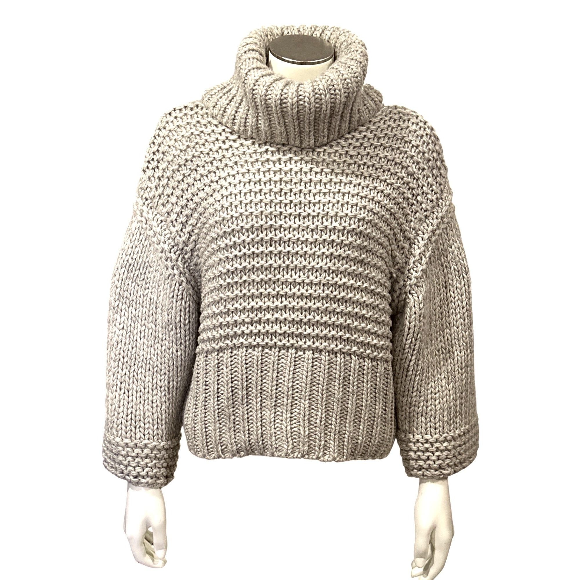 Other LUSH Small Oatmeal Chunky Turtleneck Sweater Cropped Texture Size S / US 4 / IT 40 - 2 Thumbnail