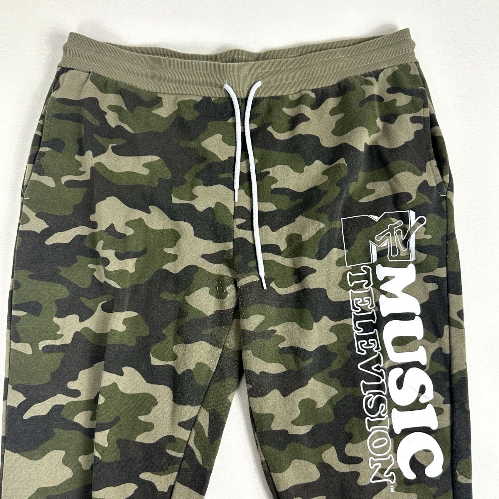 Logo 7 MTV Women’s 3XL Jogger Pants Casual Drawstring Green Camouflage Logo Tapered Pants Activewear MTG Size 40" / US 18 - 3 Thumbnail