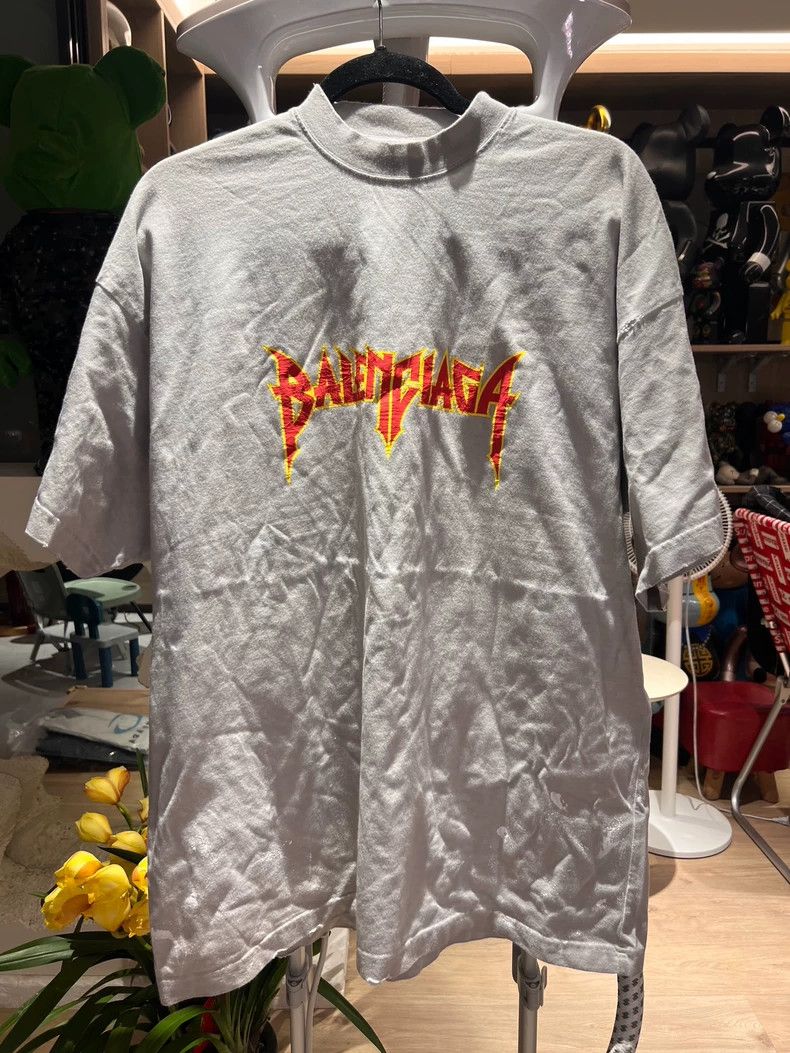 Balenciaga Grey Flame Short Sleeve T-shirt
