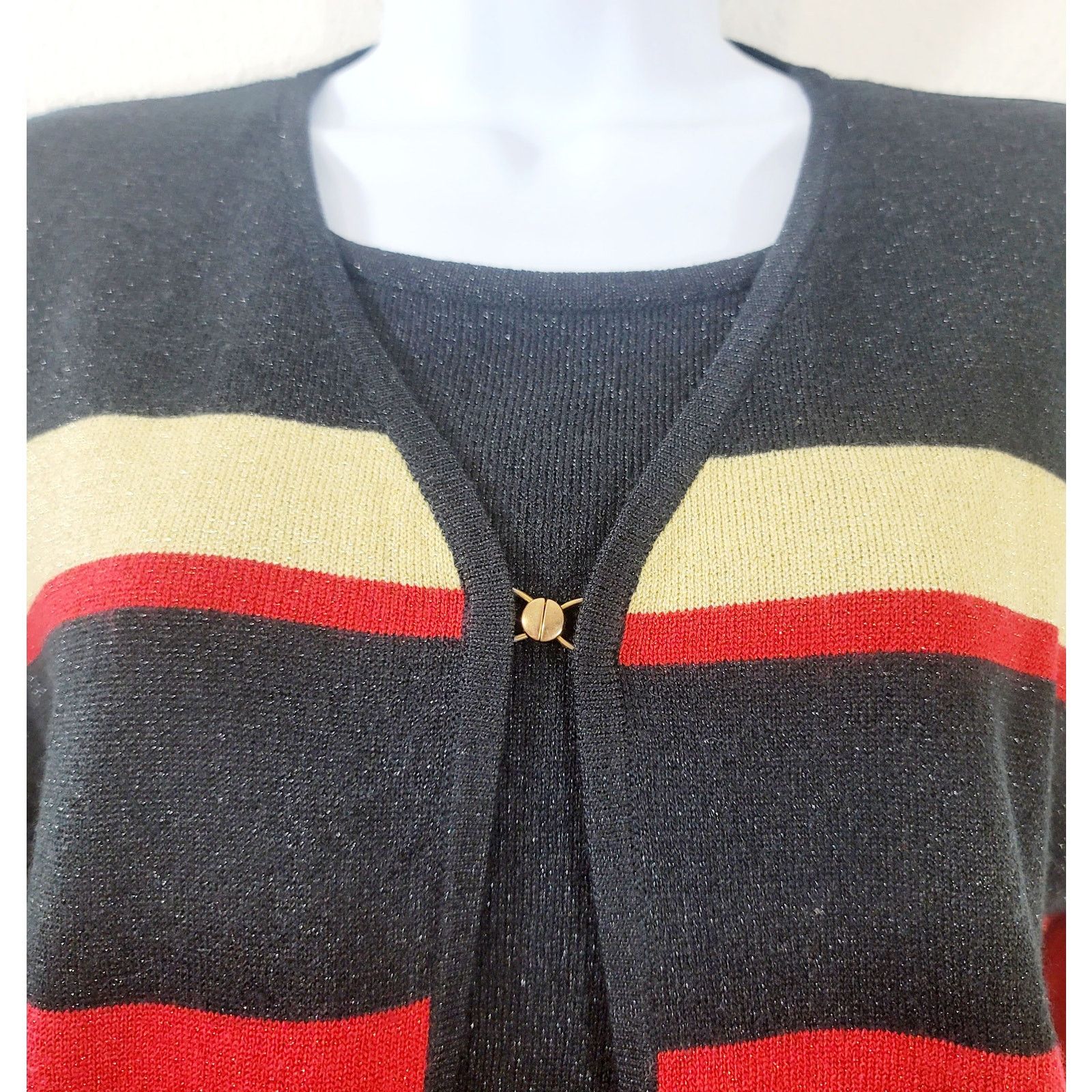 Other SAG Harbor Black Red Gold Sparkly 2 In 1 Sweater Top Medium Size M / US 6-8 / IT 42-44 - 2 Thumbnail