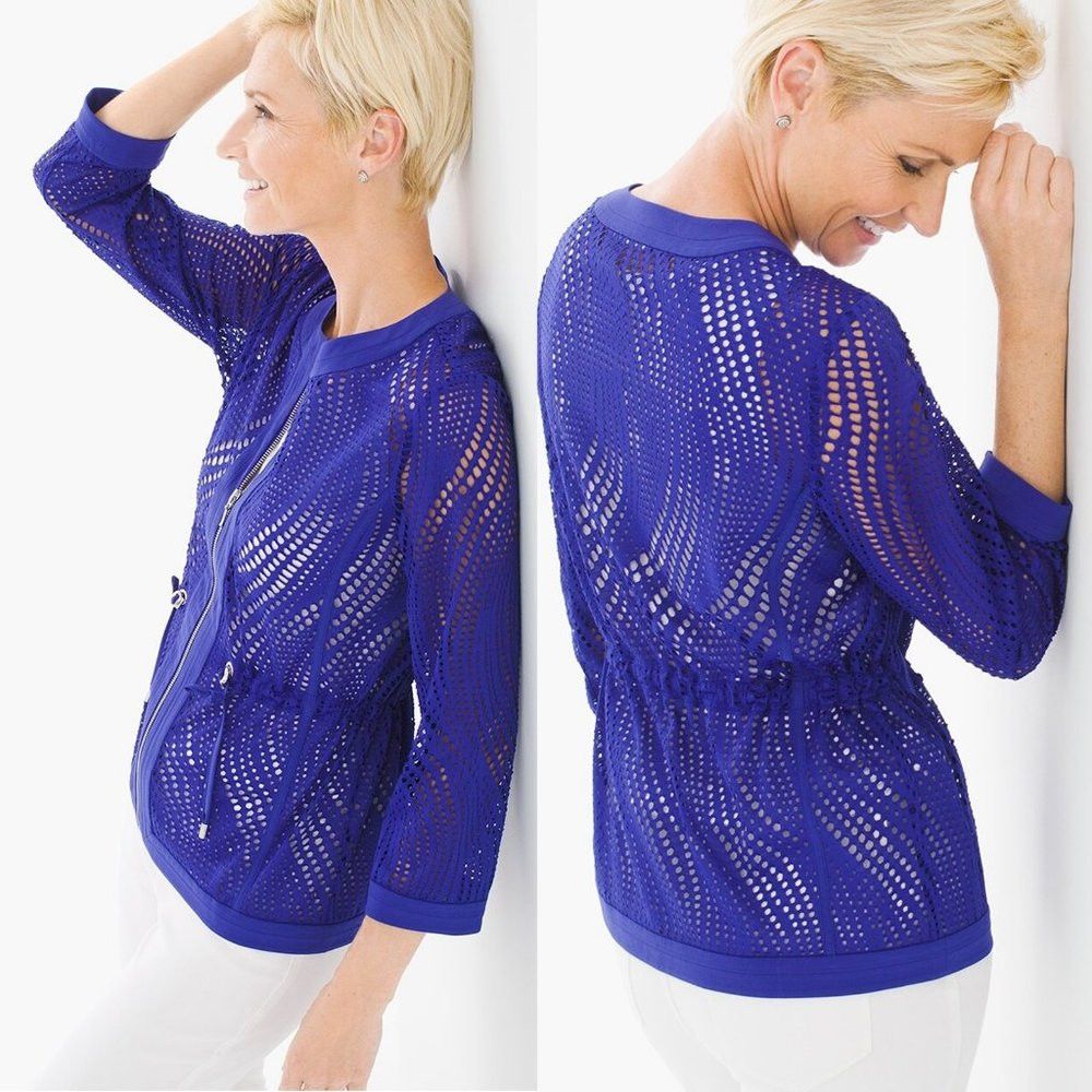 Chicos New Chico's Zenergy Perforated Neema Blue Jacket Size 3 US Size XL / US 12-14 / IT 48-50 - 1 Thumbnail
