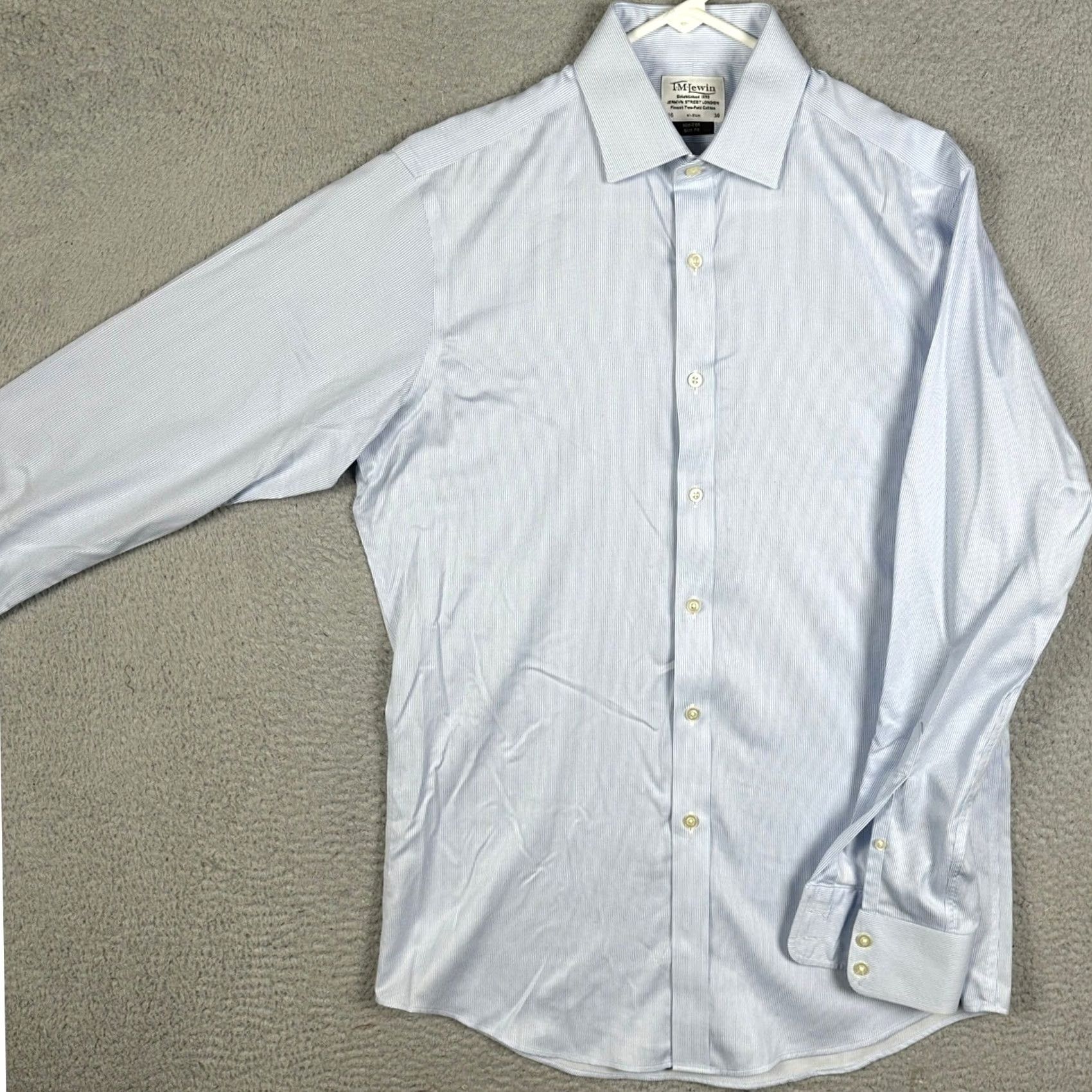 Vintage T.M. Lewin Shirt Mens 16-36 Dress Slim Fit Striped Non-Iron Blue White Button Up Casual Office Workwear Mens Size 42R - 2 Thumbnail