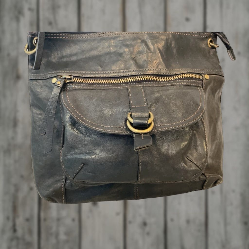 VINTAGE Fossil Black Leather Crossbody Purse Shoulder Bag Y2K Womens