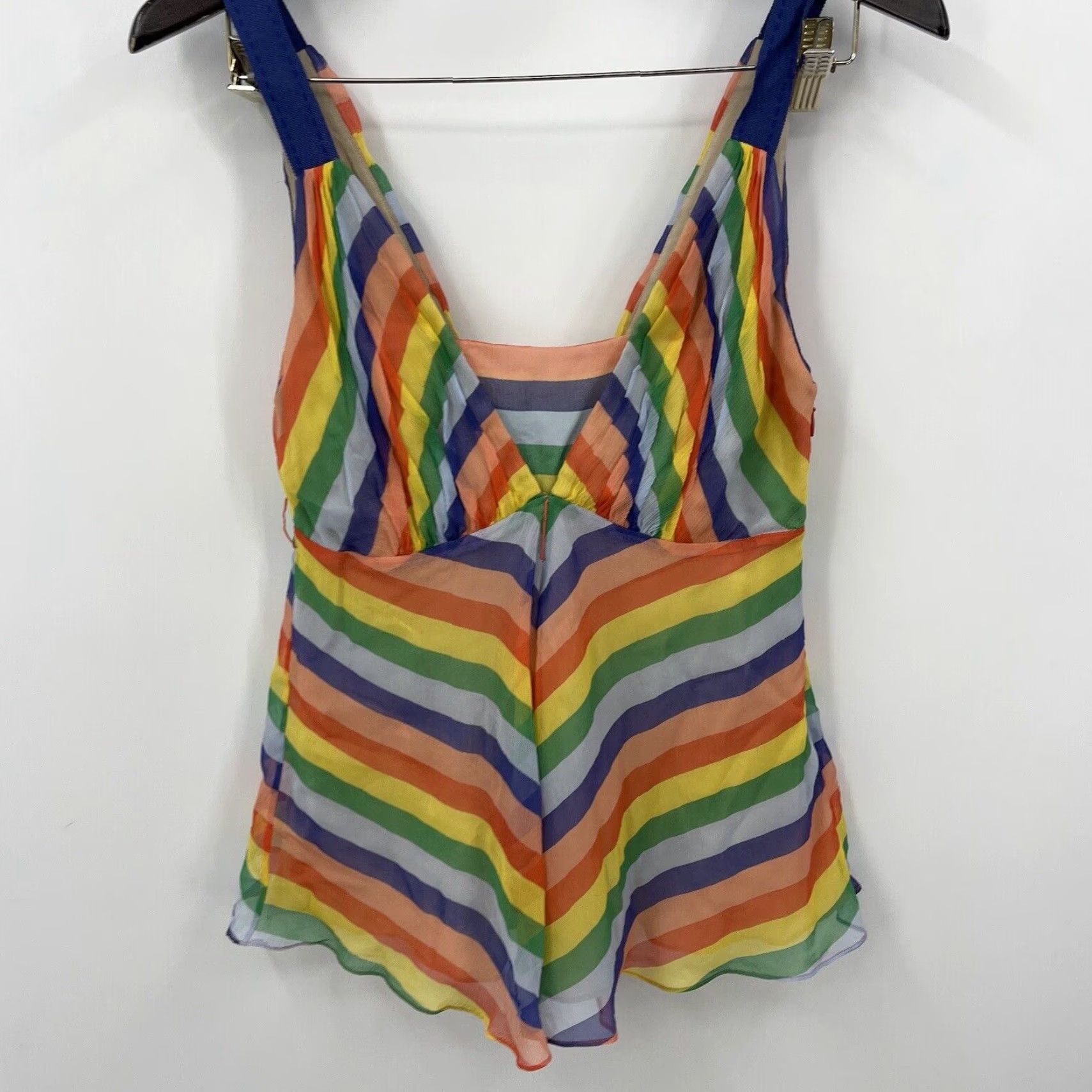 Tibi Tibi Blouse Shirt Women 0 Camisole Spaghetti Strap V-Neck Silk Rainbow Striped Bohemian Colorful Sleeveless Size XS / US 0-2 / IT 36-38 - 3 Thumbnail