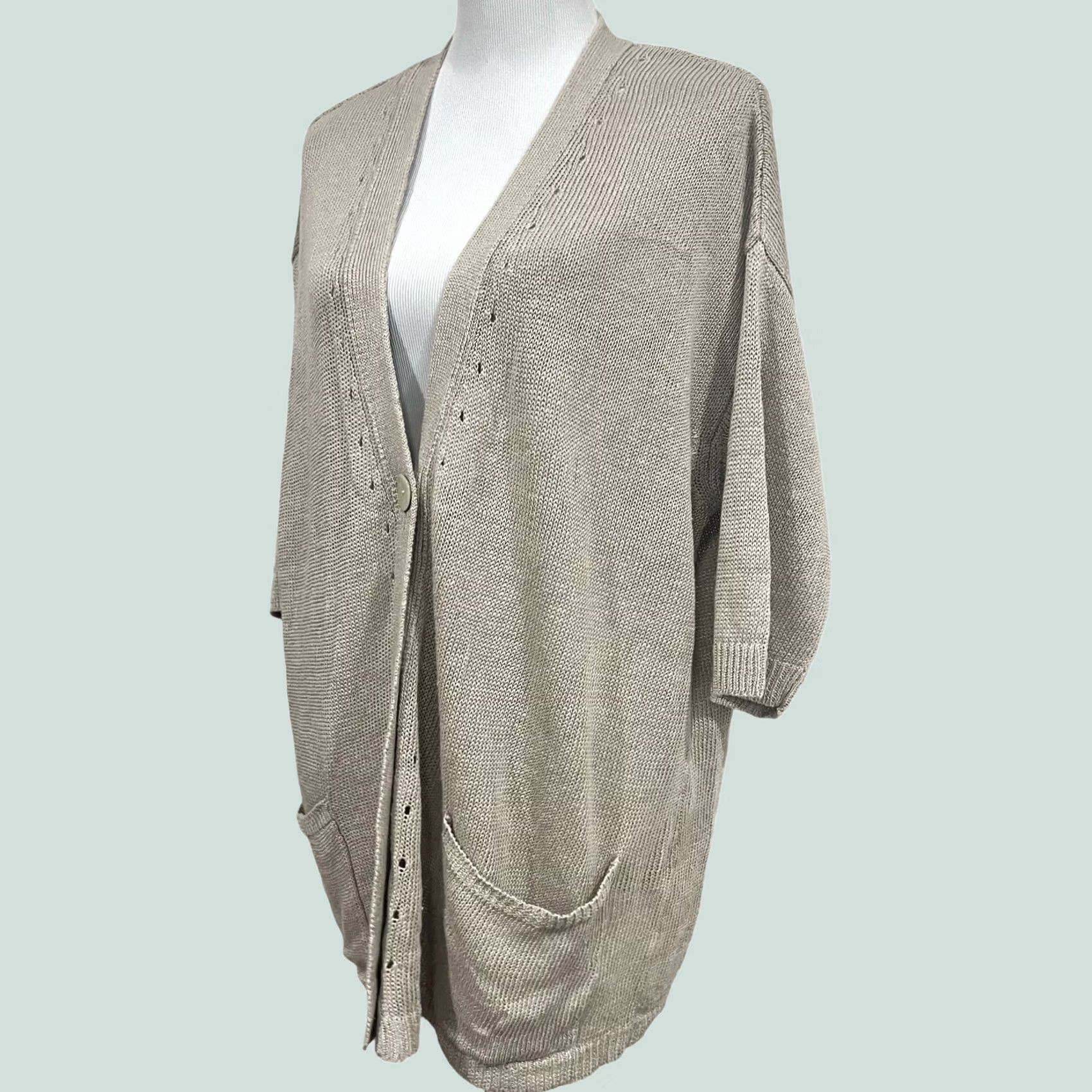 J. Jill VINTAGE J. Jill Love Linen Cardigan Sweater Short Sleeve Pockets Beige Women’s XL Size XL / US 12-14 / IT 48-50 - 1 Thumbnail