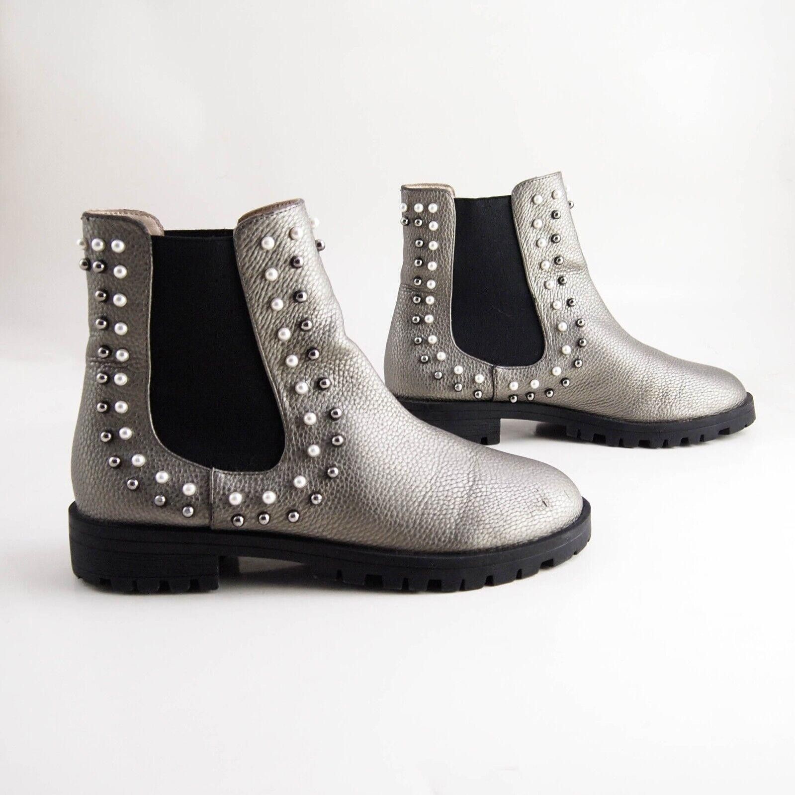 Designer Twinset Chelsea Boots Studded Silver Leather US 9 EU 39 Size US 9 / IT 39 - 4 Thumbnail