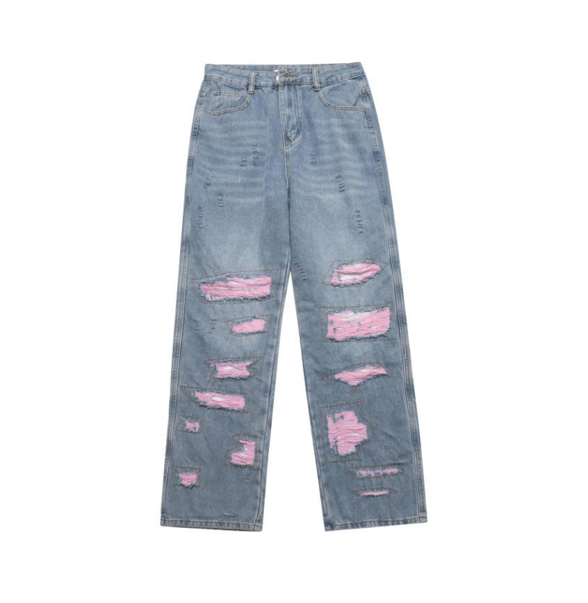 image of Distressed Denim Baggy Distressed Ripped Flared Denim in Blue, Men's (Size 33)