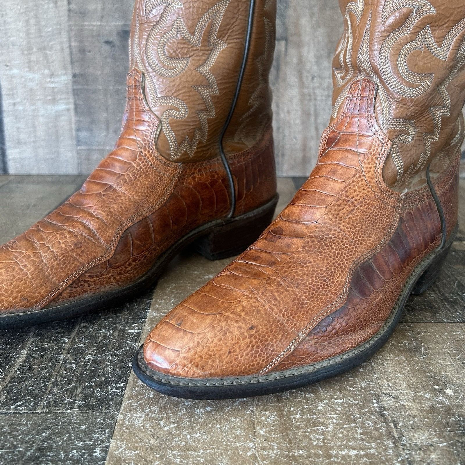 Vintage J Chisholm Vintage Ostrich Leg Cowboy Boots Mens 8 EE Size US 8 / EU 41 - 12 Thumbnail
