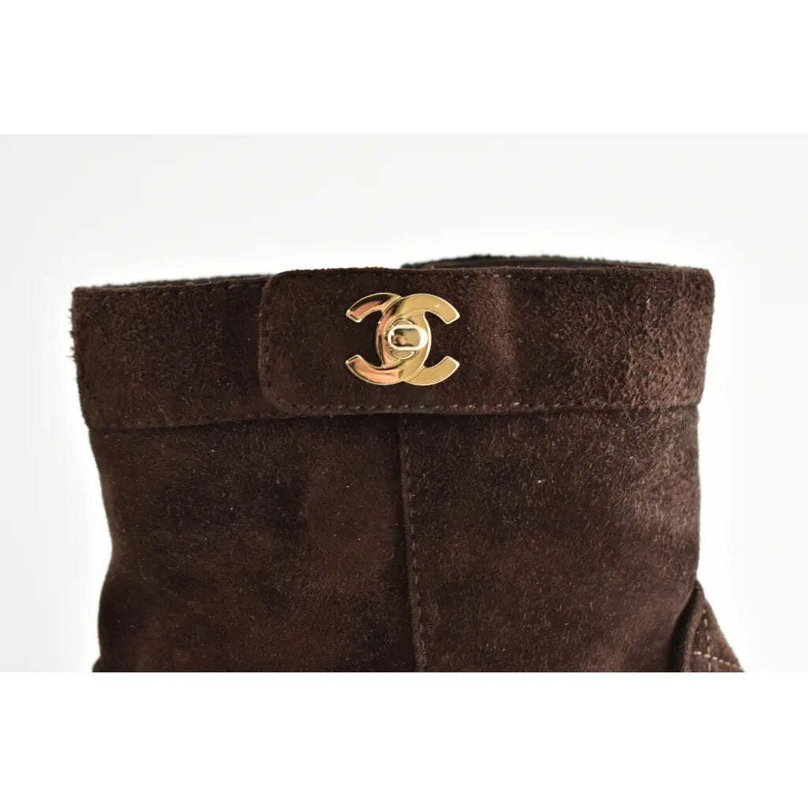 Chanel Chanel 20K Black Brown Suede Quilted Turnlock CC Patent Size US 10 / IT 40 - 3 Thumbnail