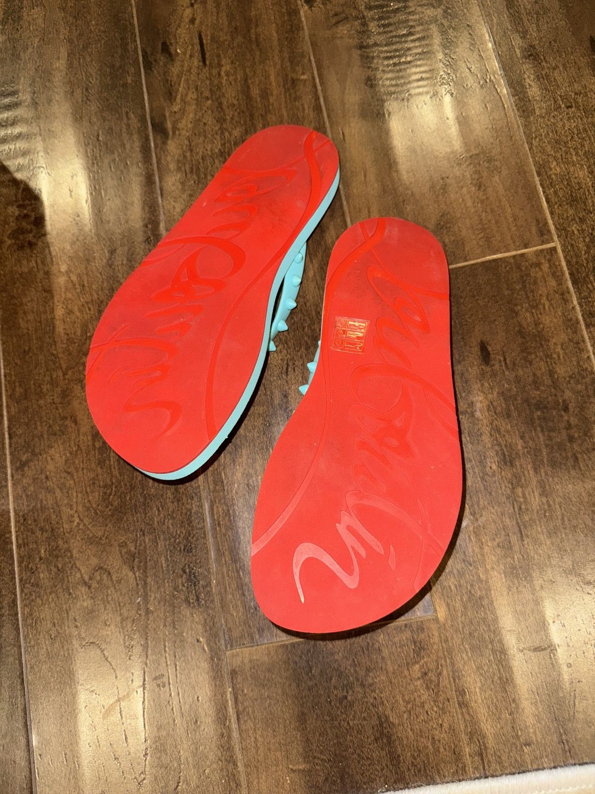 Christian Louboutin Turquoise Louboutin Flip Flops Size US 7 / IT 37 - 2 Thumbnail