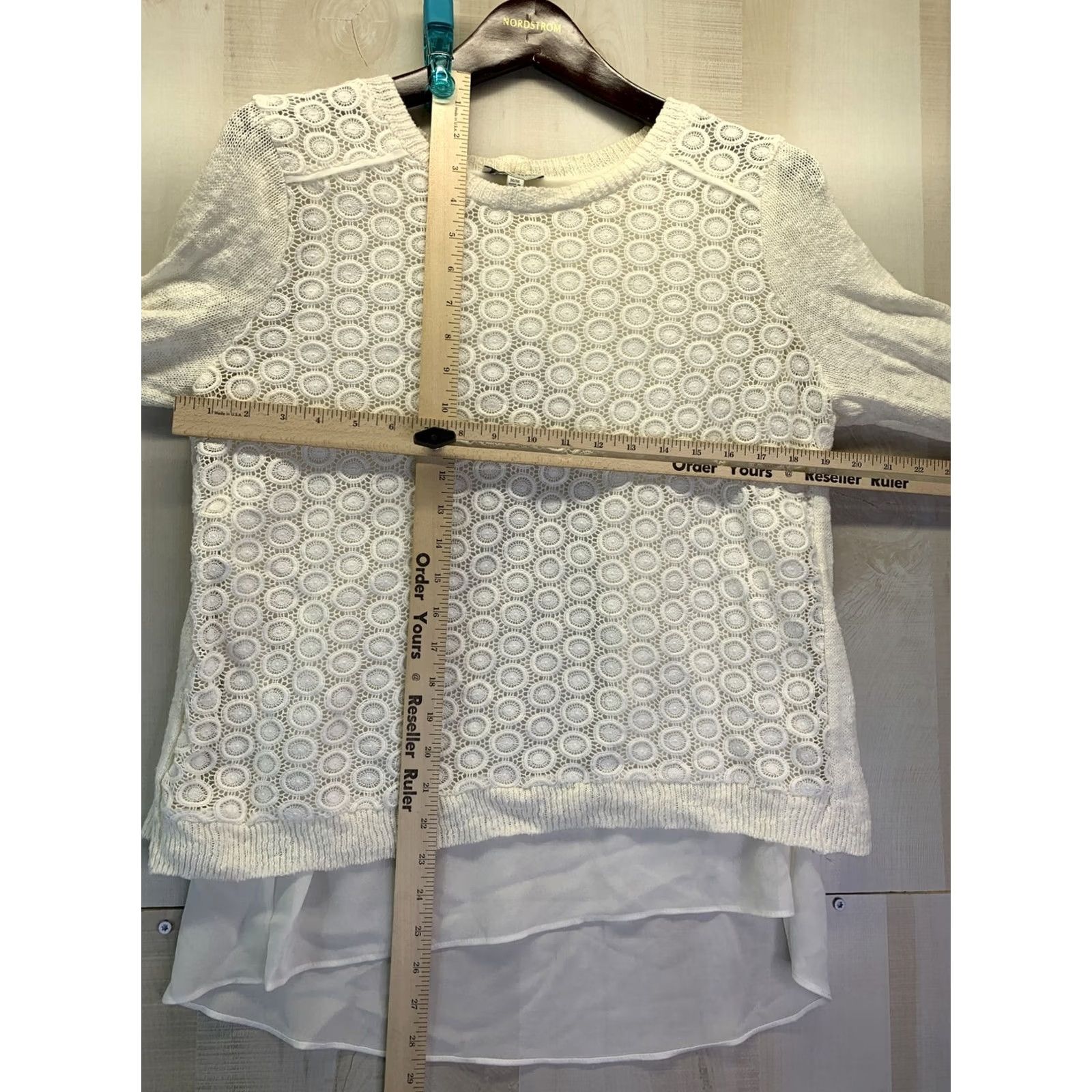 Lucky Brand Lucky Brand Womens SZ M Ivory Knit Sweater Top W/Chiffon Trim-4194 Size M / US 6-8 / IT 42-44 - 3 Thumbnail