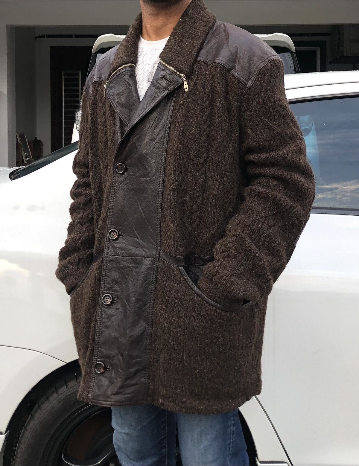 Torras Vintage TORRAS Knitted Mix Leather Paneling Parka Jacket Size US L / EU 52-54 / 3 - 23 Thumbnail