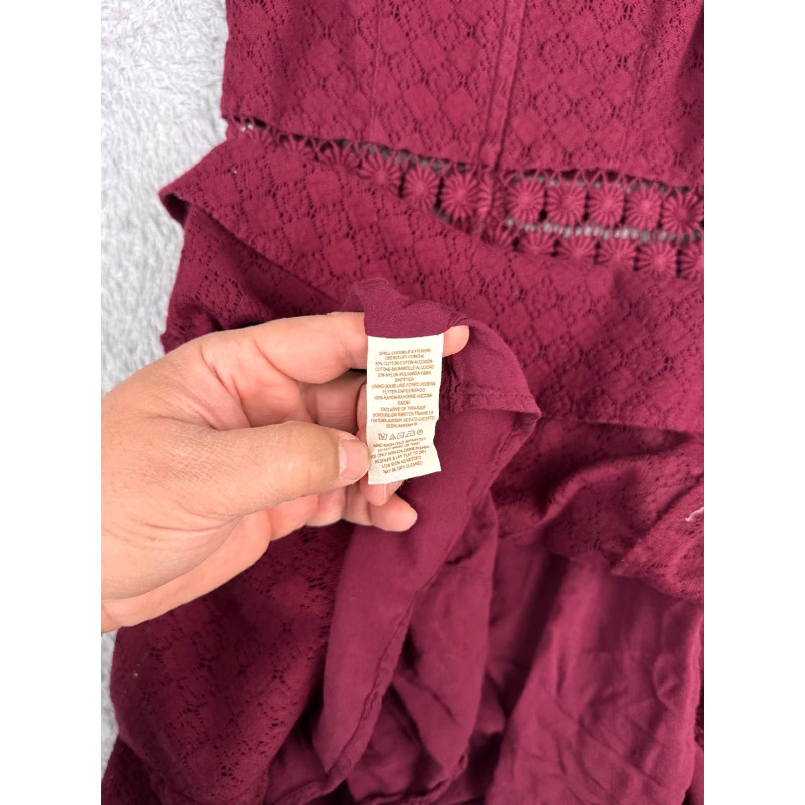 Free People VINTAGE Free People Dress Womens 4 Burgundy Cutout Daisy Waist Dress Cotton Blend Size S / US 4 / IT 40 - 3 Thumbnail