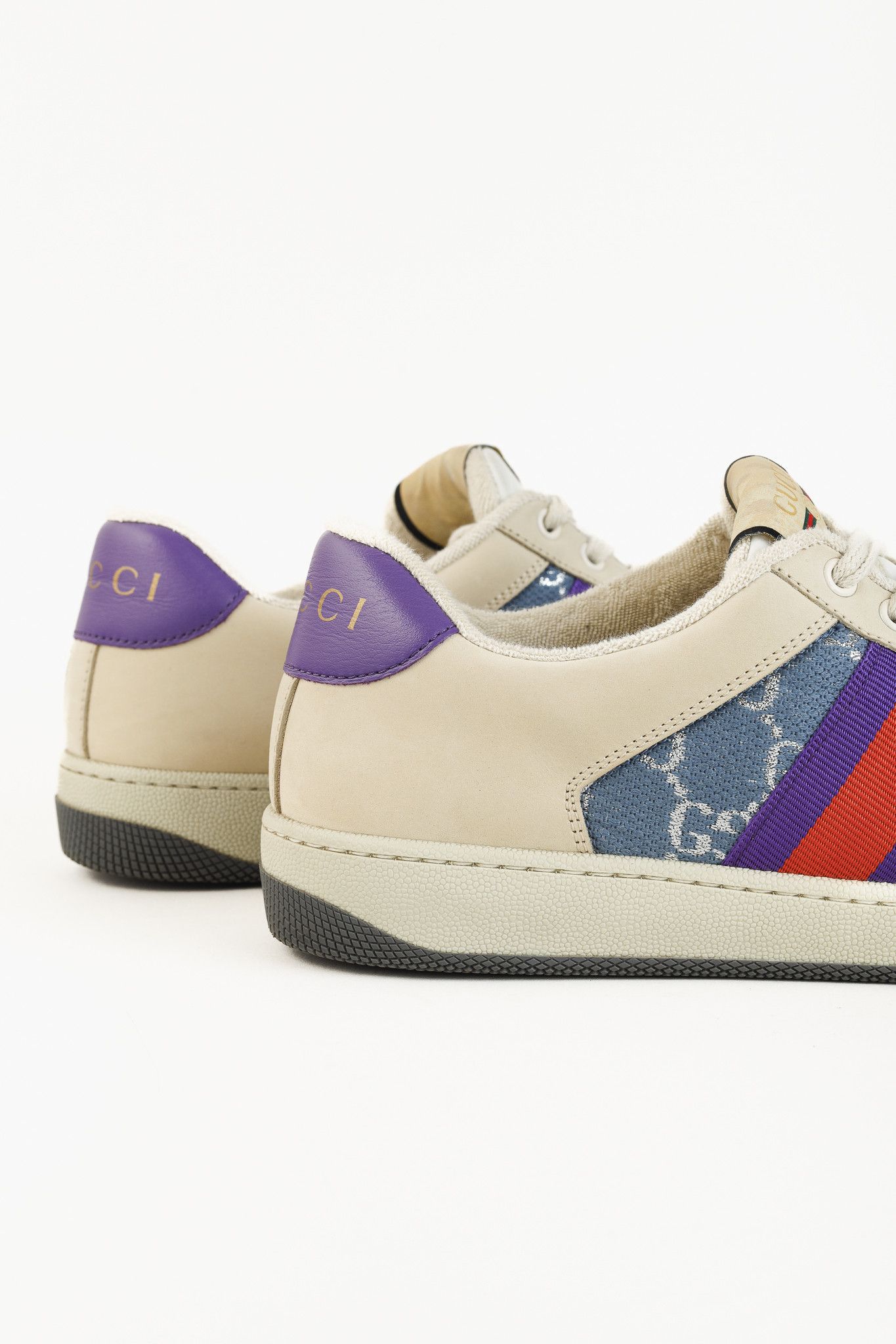 Gucci Gucci Screener Blue GG Lamé Web Leather Sneakers Size US 10 / IT 40 - 10 Thumbnail
