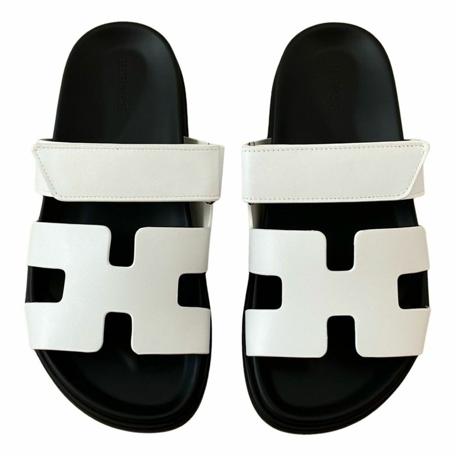 Hermes Hermes Chypre Sandal White Black Calfskin Leather H Logo Size US 7.5 / IT 37.5 - 3 Thumbnail
