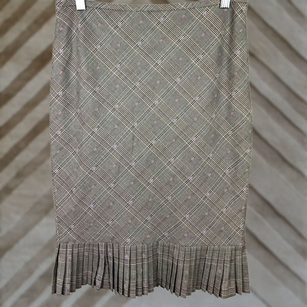 Vintage VINTAGE Intuitions Plaid Midi Skirt Womens 8 Beige Cotton Blend 90s Grunge Retro Pleated Lined Stretch Midi Skirt Size 30" / US 8 / IT 44 - 1 Thumbnail