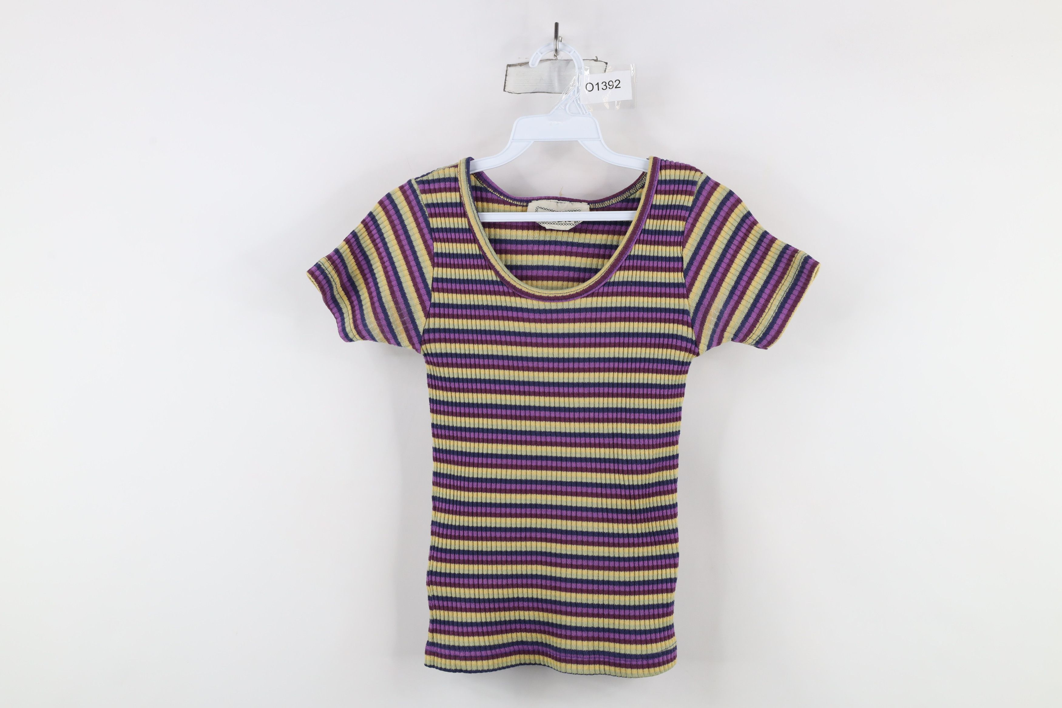Vintage Vintage 90s Y2K Baby Doll Striped Ribbed Knit T-Shirt Size M / US 6-8 / IT 42-44 - 1 Thumbnail