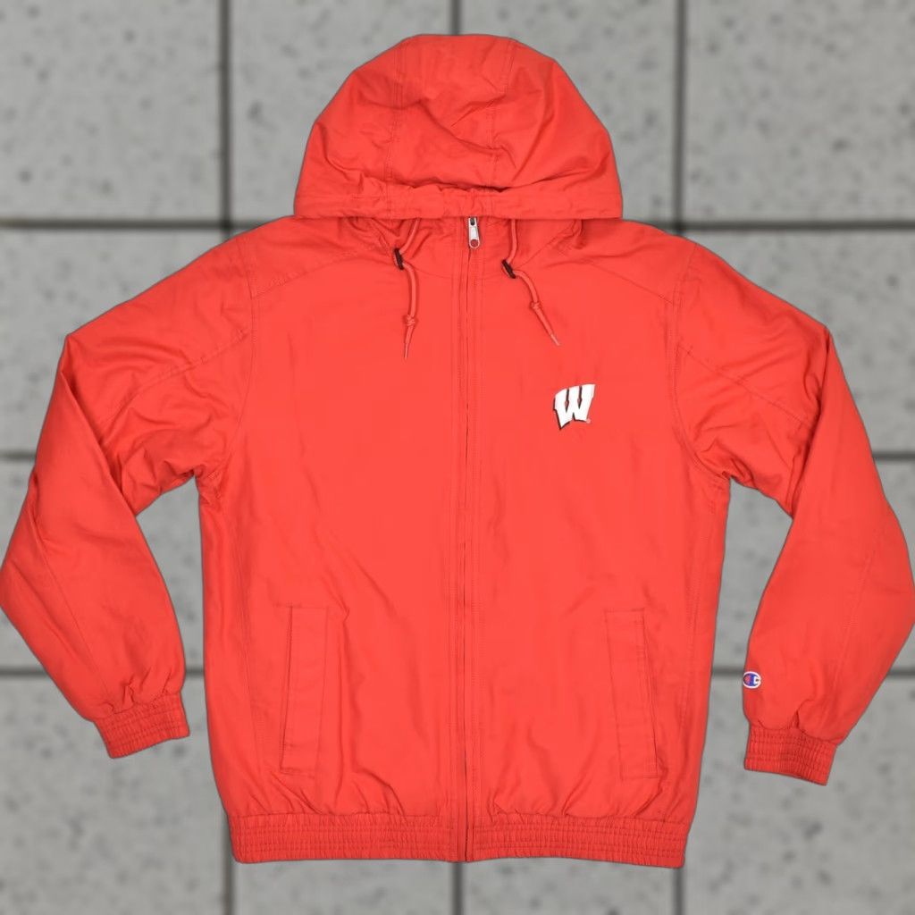Champion Champion Men's Zip Jacket Wisconsin Badgers Red S Polyester Lined Bomber Jacket, Zip Closure, Solid Red, Men Size US S / EU 44-46 / 1 - 1 Thumbnail