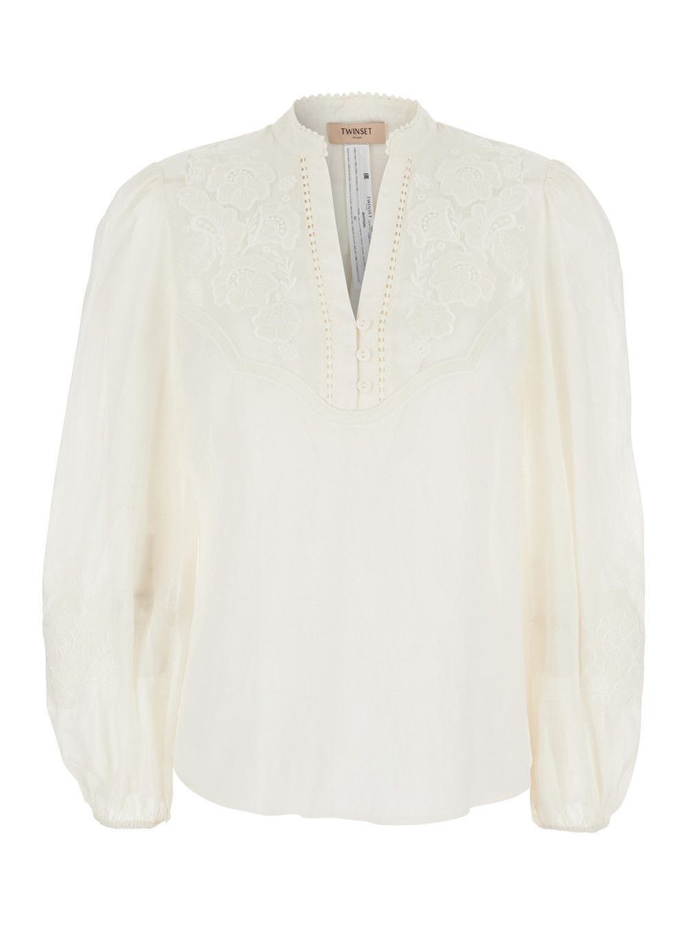 TWINSET White V-neck Blouse with Fabric Embroidery for Women Size M / US 6-8 / IT 42-44 - 1 Thumbnail