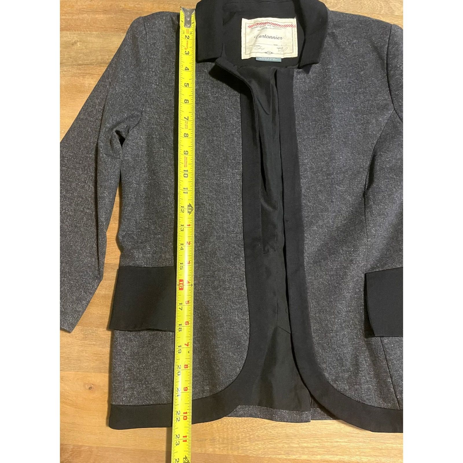 Anthropologie Cartonnier Blazer Women’s Gray Black Trim One Button Ruffle Jacket Size 4 Size S / US 4 / IT 40 - 6 Thumbnail
