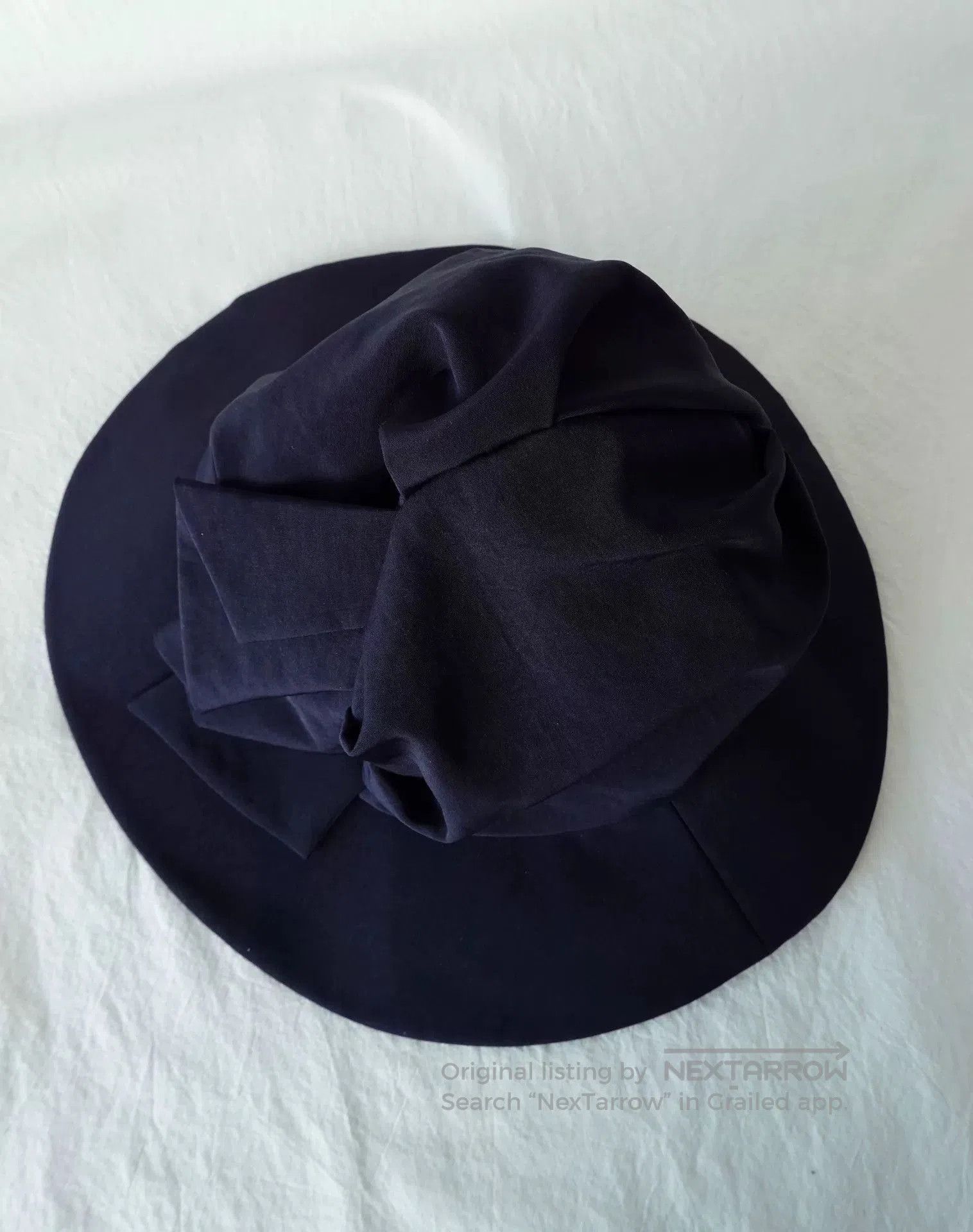 Y's Elegant Navy Pleated Wide Brim Hat. Size ONE SIZE - 7 Thumbnail