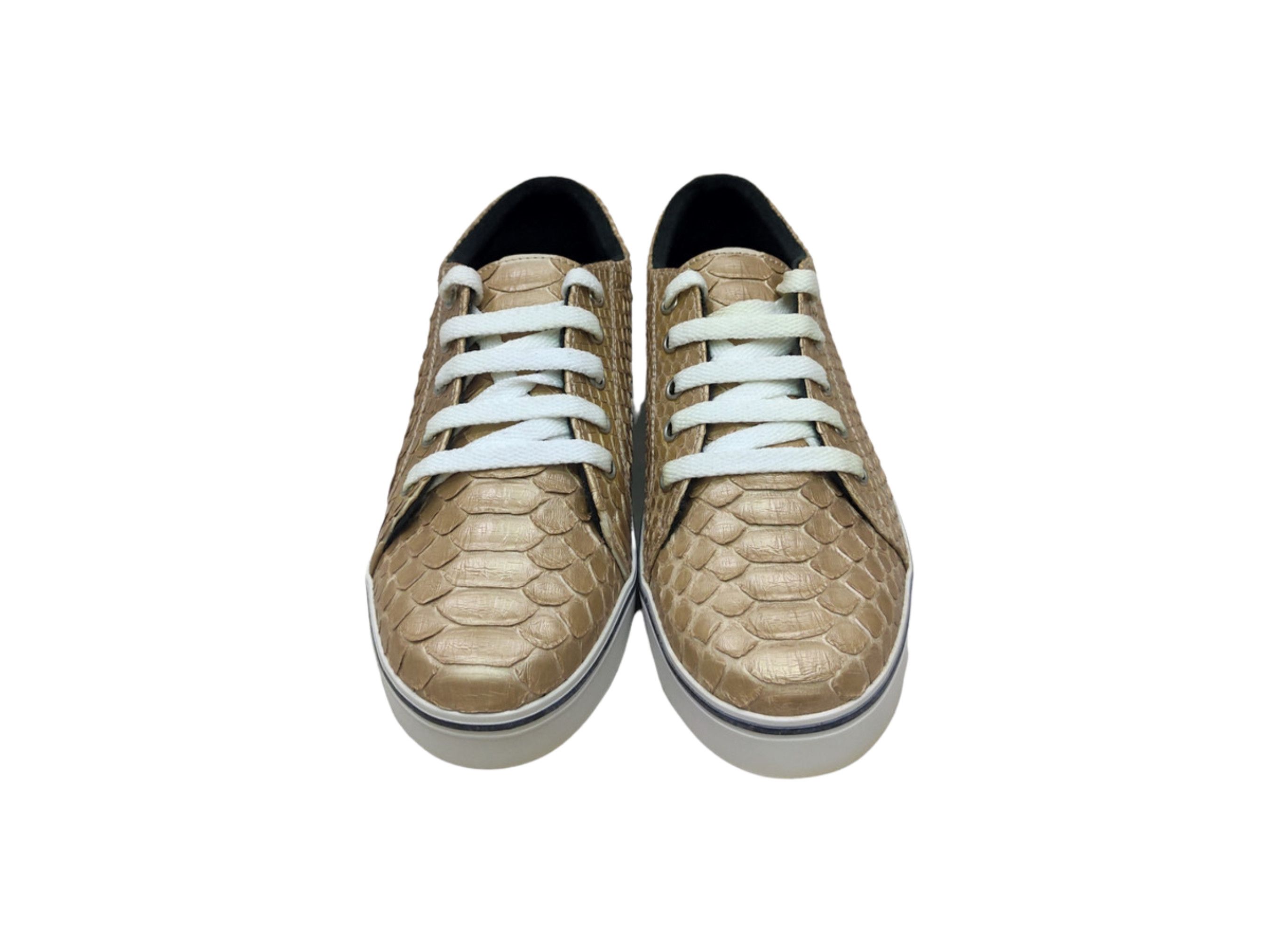 Handmade Gold Snakeskin Casual Sneakers Size US 6 / EU 39 - 3 Thumbnail