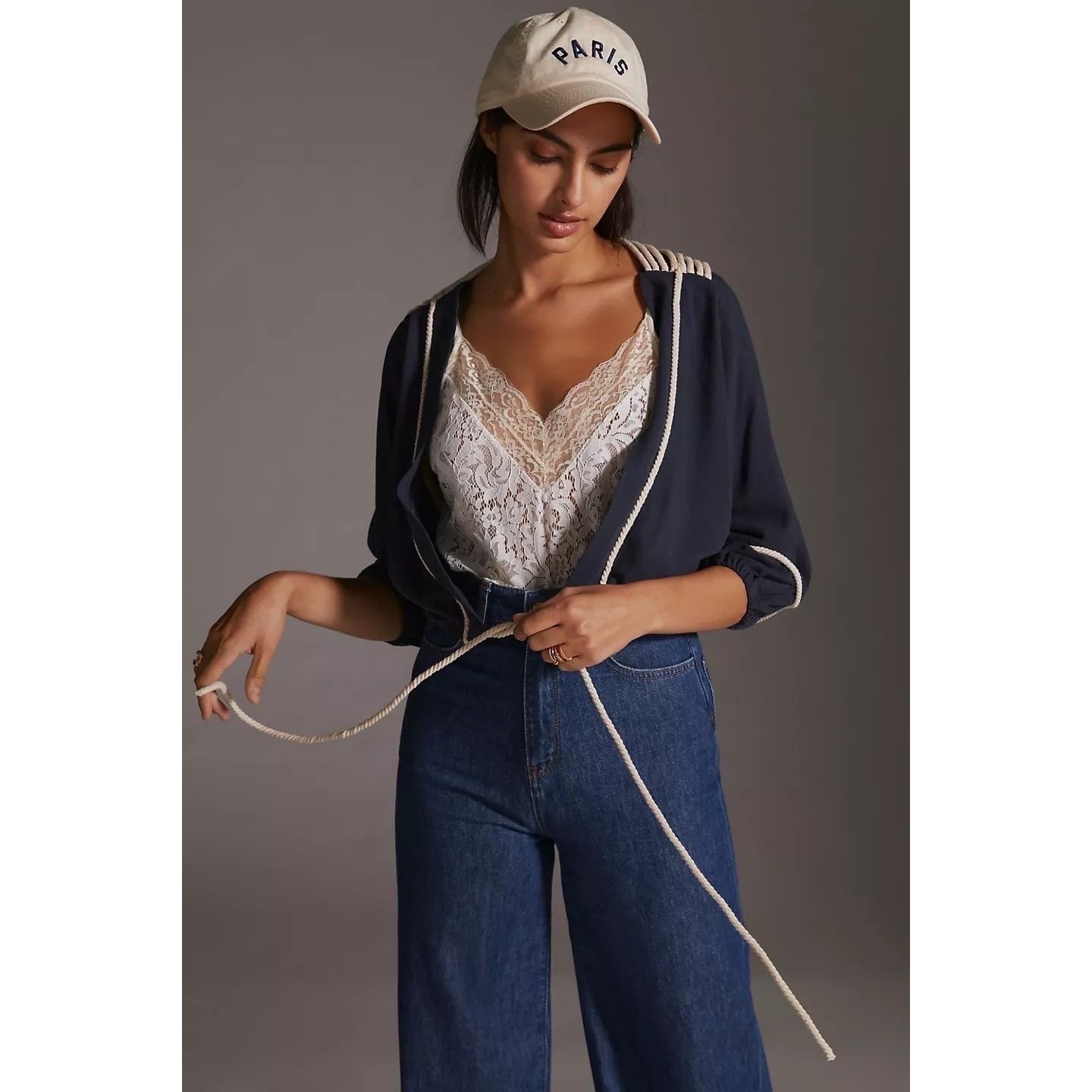 Anthropologie Anthropologie Nautical Shrug With Ivory Rope Trim & Tie Deta Size ONE SIZE - 3 Thumbnail