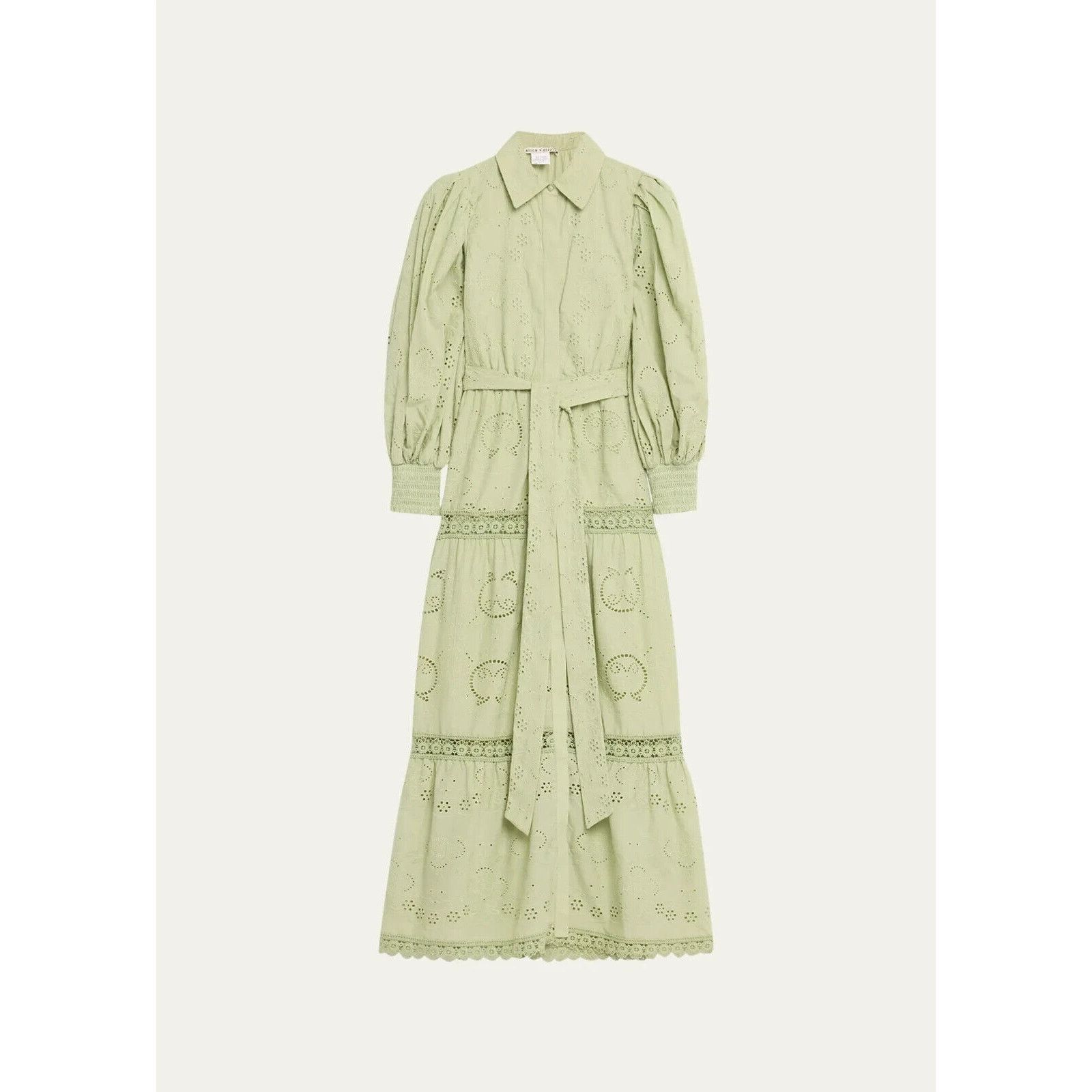 Alice + Olivia ALICE + OLIVIA LILLY EYELET COTTON DRESS BELTED GREEN SZ 2 Size XS / US 0-2 / IT 36-38 - 7 Thumbnail