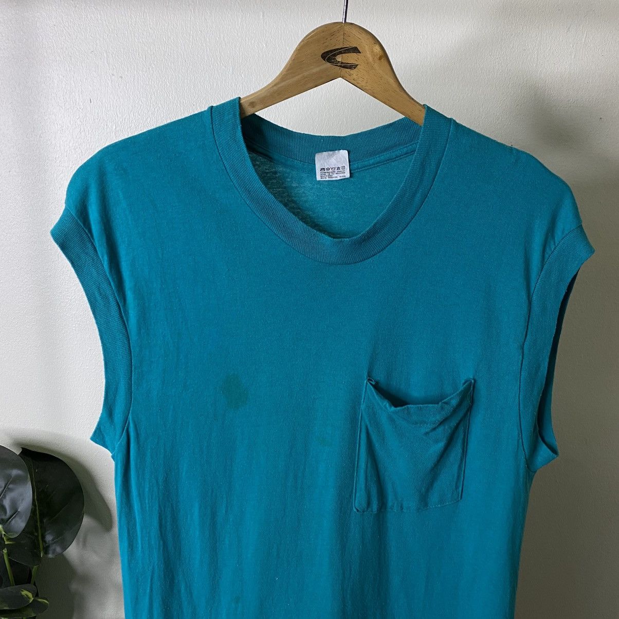 Vintage Vintage 1980s Single Pocket Turquoise Blank Tank Top Size US S / EU 44-46 / 1 - 2 Thumbnail