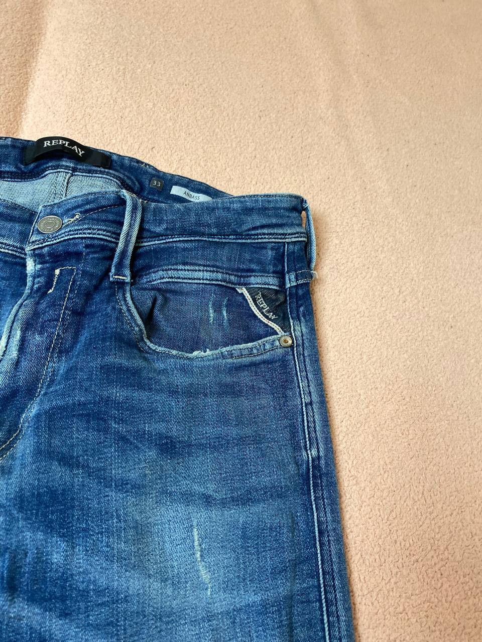 Replay × Vintage Replay Anbass Slim Fit Mid Wash Jeans Blue Size US 33 - 9 Thumbnail