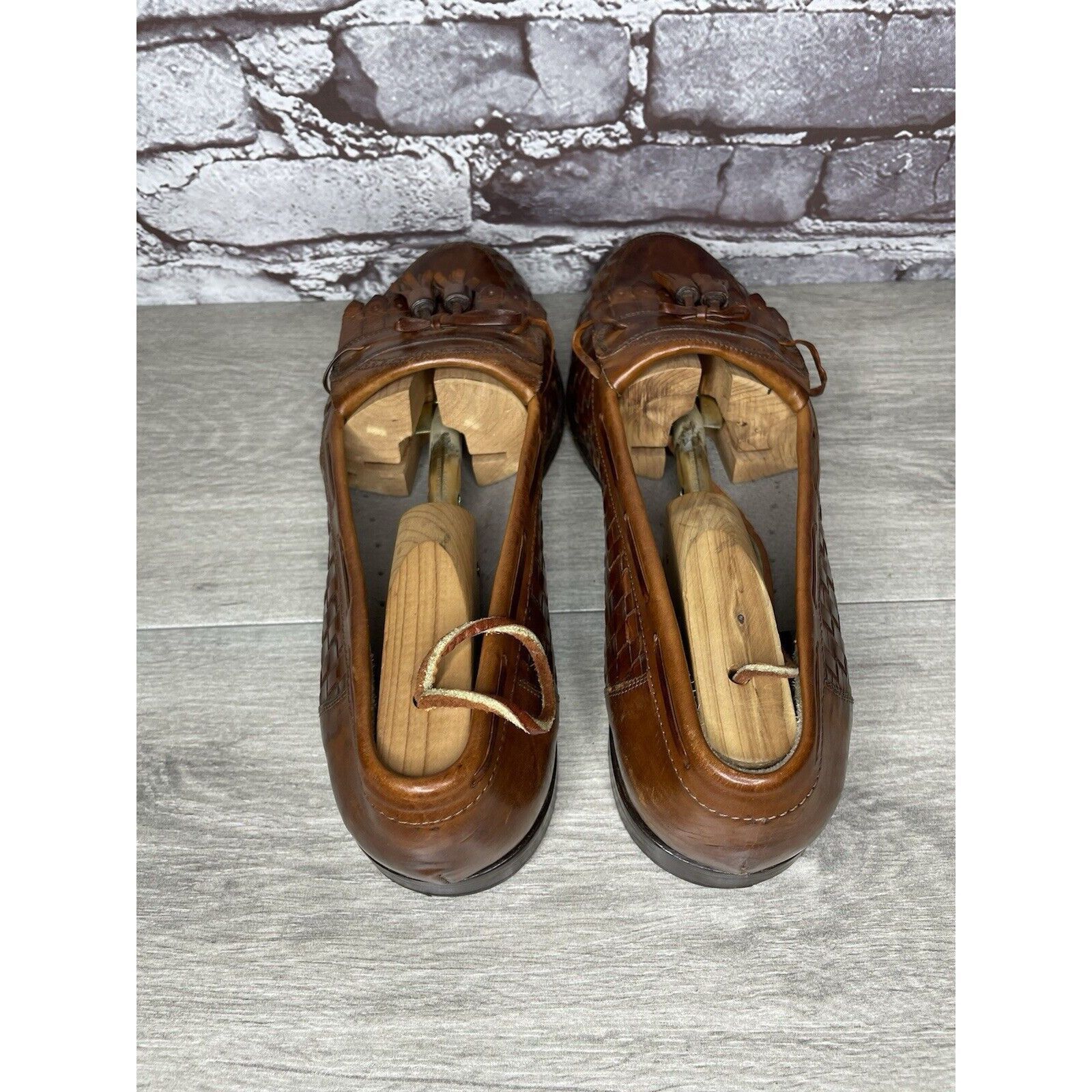 Johnston & Murphy Johnston & Murphy Brown Leather Woven Kiltie Tassel Loafers Size US 12 / EU 45 - 6 Thumbnail