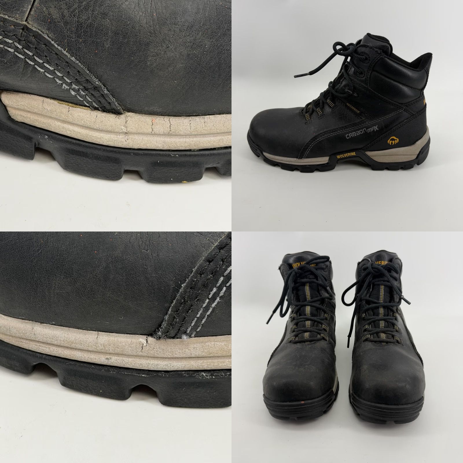 Vintage Wolverine CarbonMAX Boots Mens 8 M Black Waterproof Workwear Outdoor Leather Rubber Sole Ankle Lace Up Slip Resistant 3 lb 3.7 oz Safety Toe Size US 8 / EU 41 - 8 Thumbnail