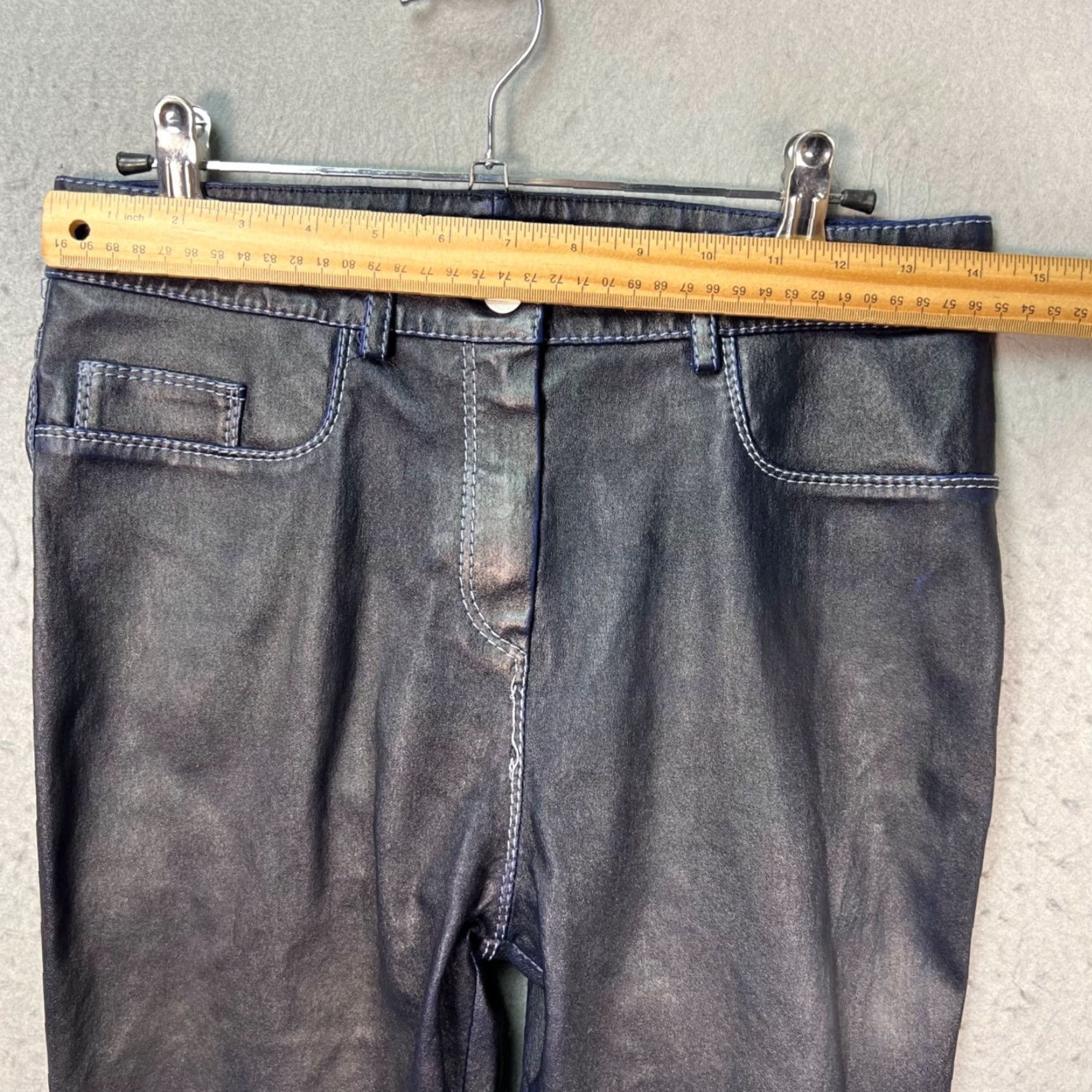 Vintage Jitrois Womens 42 Blue Leather Skinny Pants High Rise Stretch Ankle Regular Size 42 Womens Size 28" / US 6 / IT 42 - 5 Thumbnail