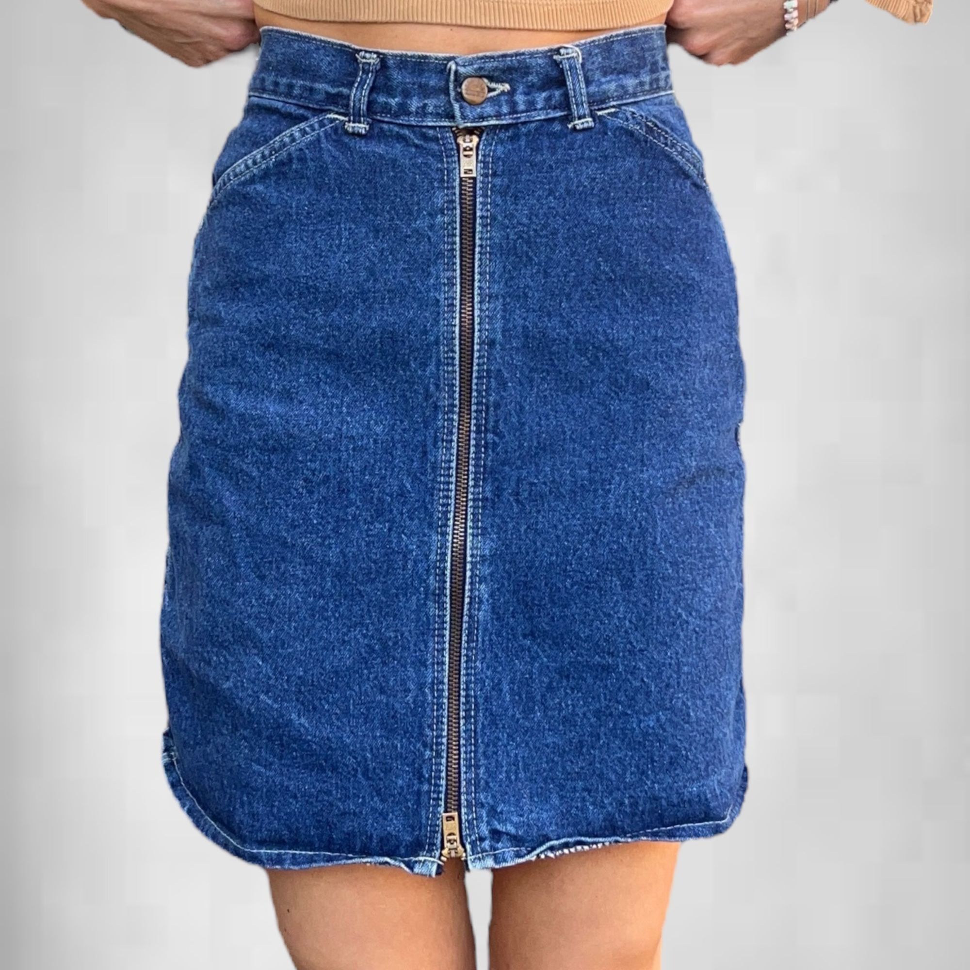 Vintage Vintage Sunset Blues Midi Denim Skirt Size 23" - 1 Thumbnail