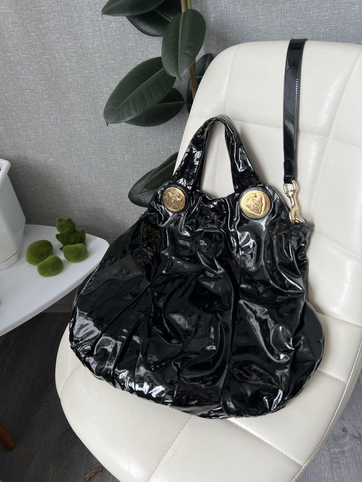 Gucci GUCCI Hysteria Pleated Black Patent Leather Shoulder Bag Size ONE SIZE - 9 Thumbnail
