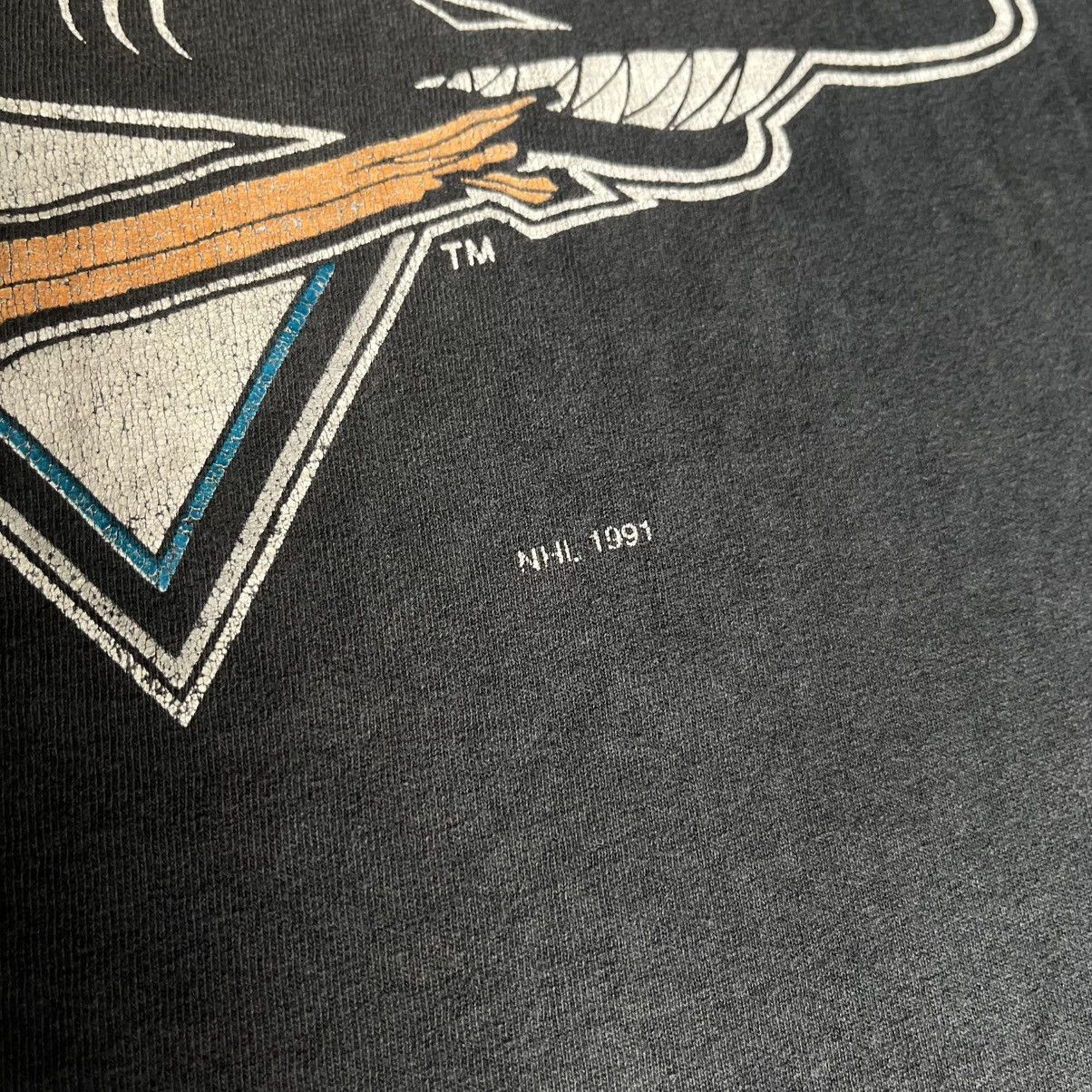 NHL Vintage 1991 NHL San Jose Sharks Logo 7 Hockey Team T Shirt Size US XL / EU 56 / 4 - 4 Thumbnail