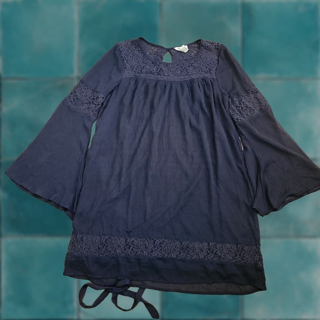 Bell Dizzire Dress Womens Large Black Lace Chiffon Bell Sleeve Grunge A-Line Knee Length Size L / US 10 / IT 46 - 1 Thumbnail