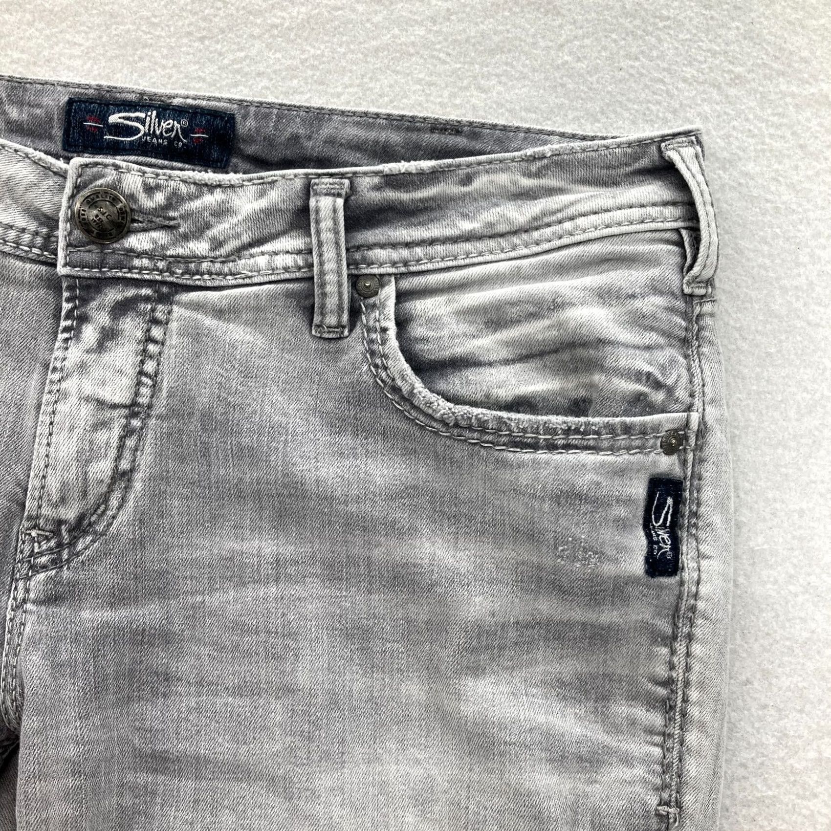 Silver Jeans Co. Silver Jeans Kenni Skinny Ankle Women's 31x27 Gray Stretch Denim Distressed Y2K Jeans Size 24" / US 00 / IT 34 - 5 Thumbnail