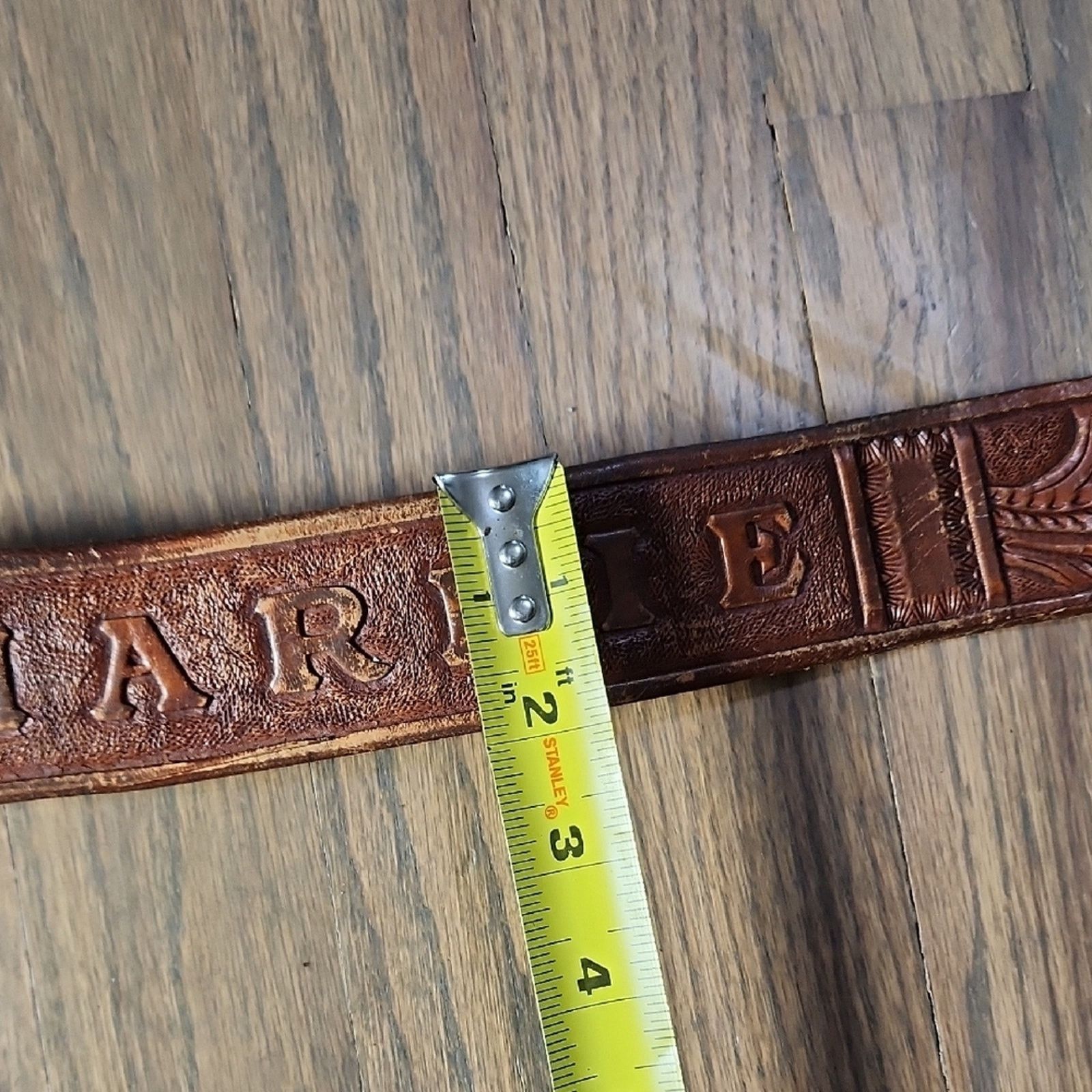 Unknown London Brown Leather Belt with 'CHARLIE' Embossing Size 38 - 4 Thumbnail