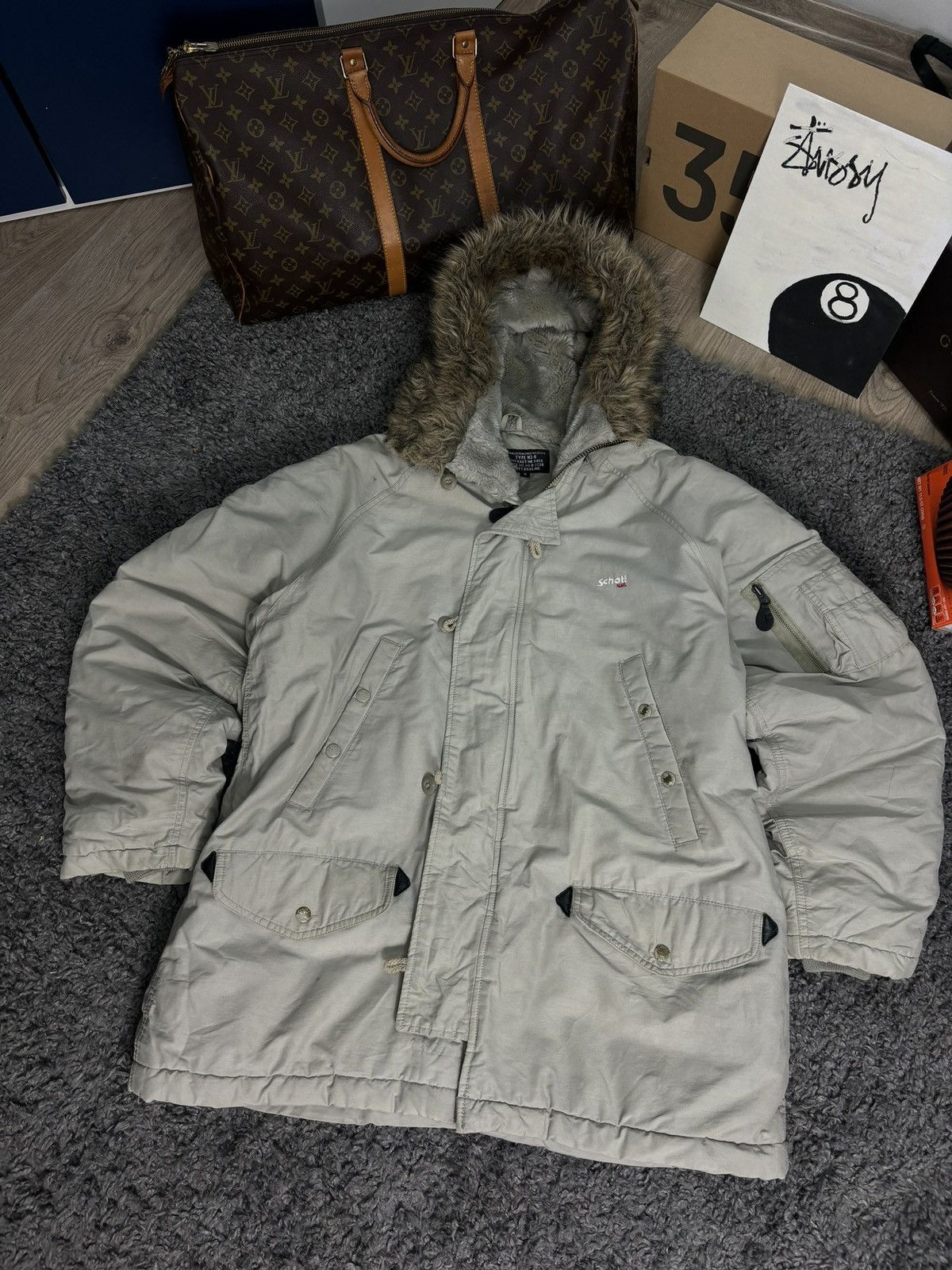 Avirex × Schott RARE‼️VTG 90s Schott USA Military Garment Fur Hooded Parka Size US S / EU 44-46 / 1 - 1 Thumbnail